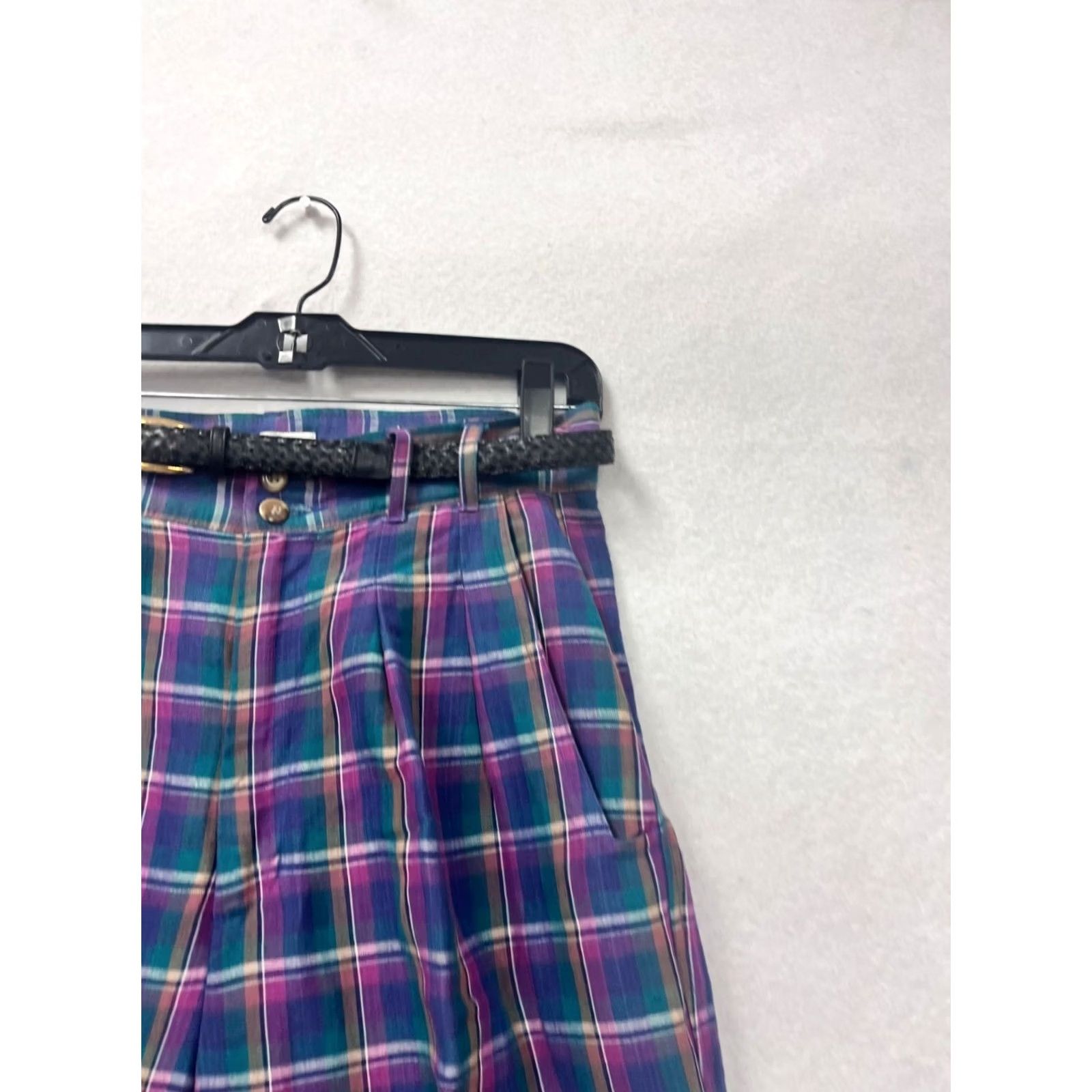Vintage VINTAGE Paris Sport Club Plaid High-Waisted Pants Womens 10 Purple Ramie Rayon Belt Size 32" / US 10 / IT 46 - 5 Thumbnail