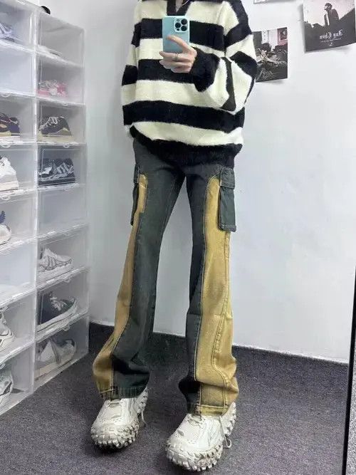Vintage washed patchwork pocket rare cargo jeans