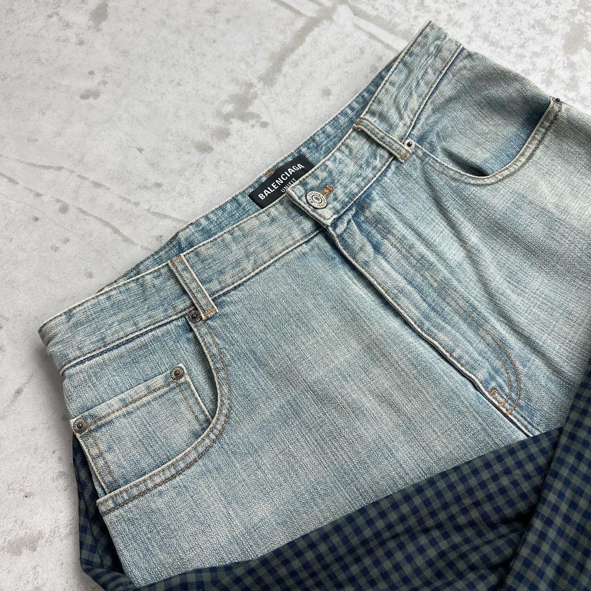 Balenciaga Balenciaga SS21 Hybrid Flannel Shirt Denim Jeans Size US 31 - 4 Thumbnail