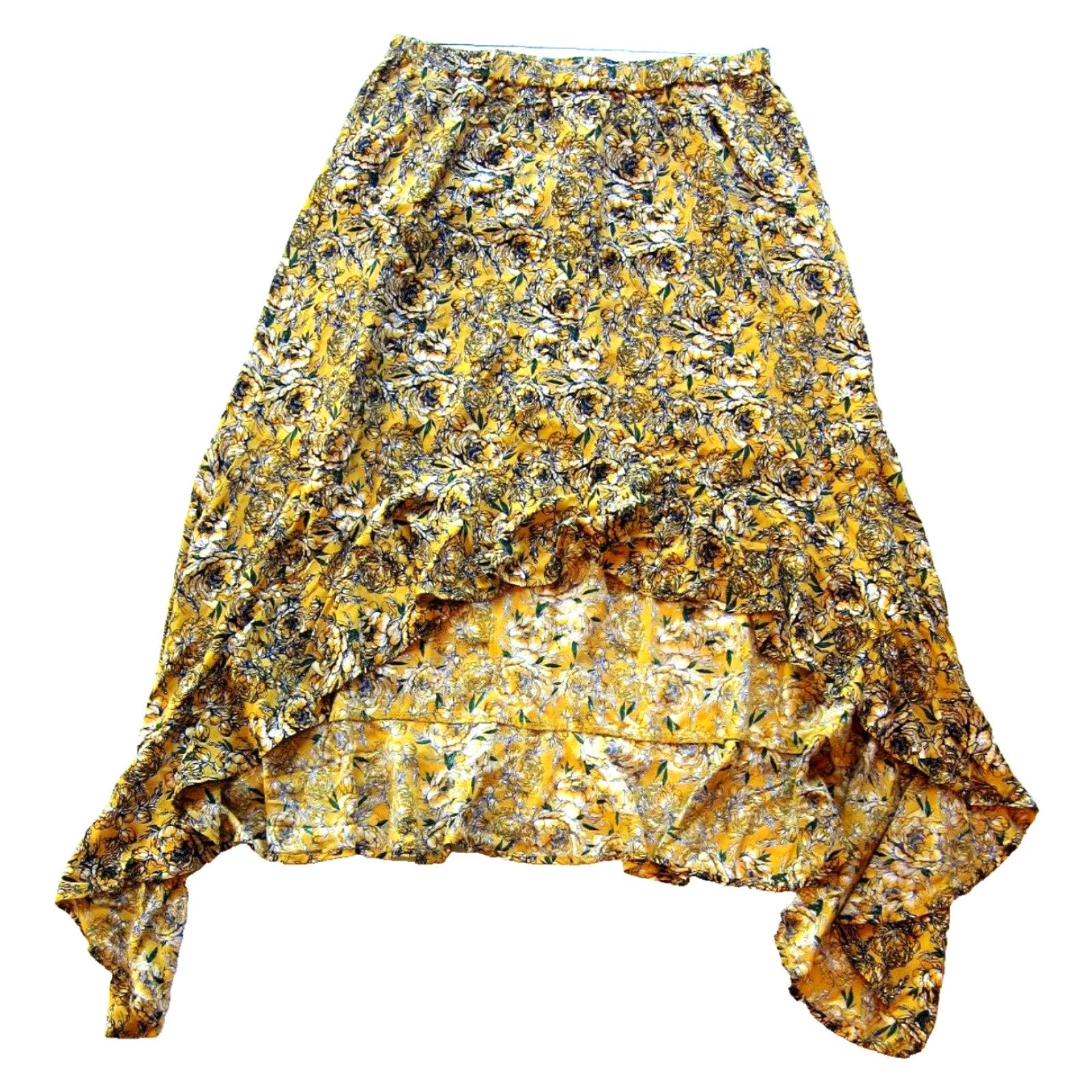 Vintage Rock & Roll Cowgirl Floral Maxi Skirt L Large Yellow White Green Rose Pattern Women Size 36" / US 14 / IT 50 - 2 Thumbnail
