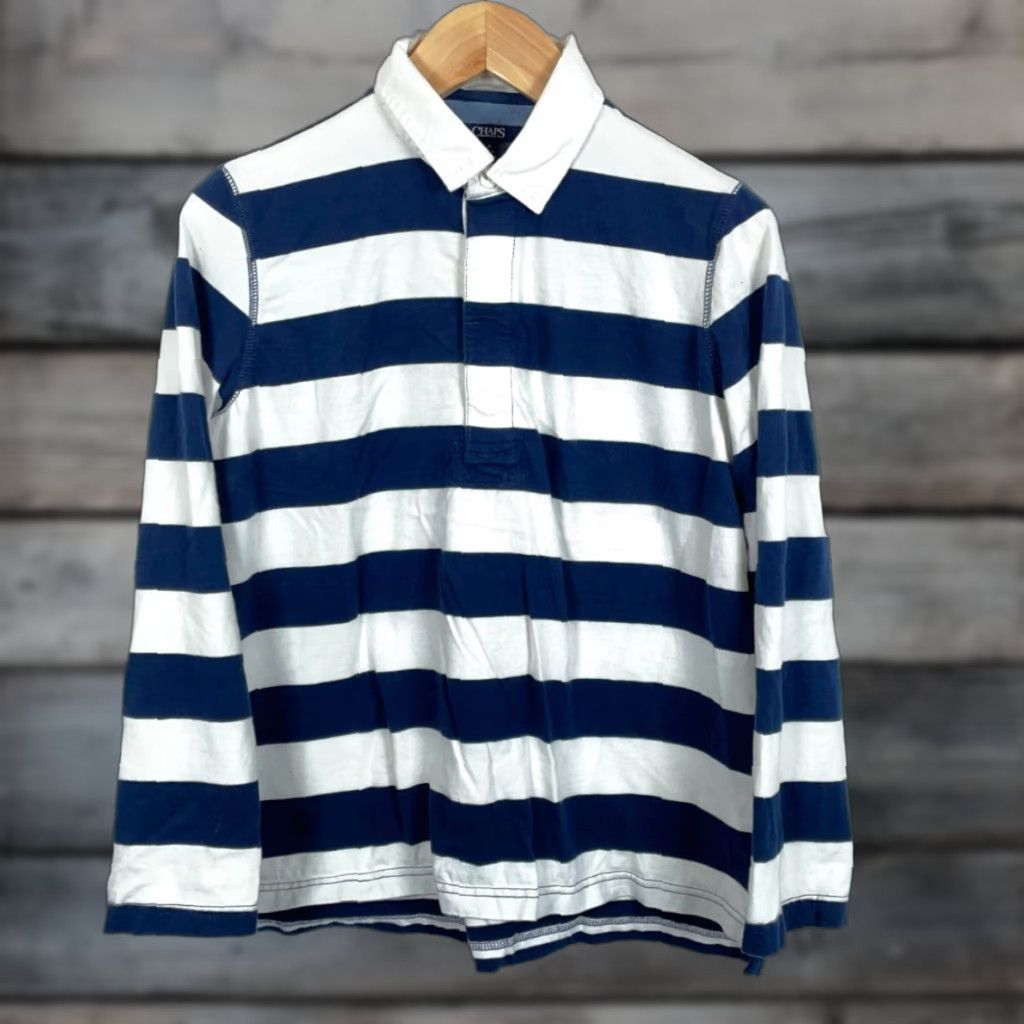 Chaps 90s Chaps Rugby Polo Shirt Long Sleeve Adult M White Blue Stripe Preppy Shirt Size US M / EU 48-50 / 2 - 1 Thumbnail