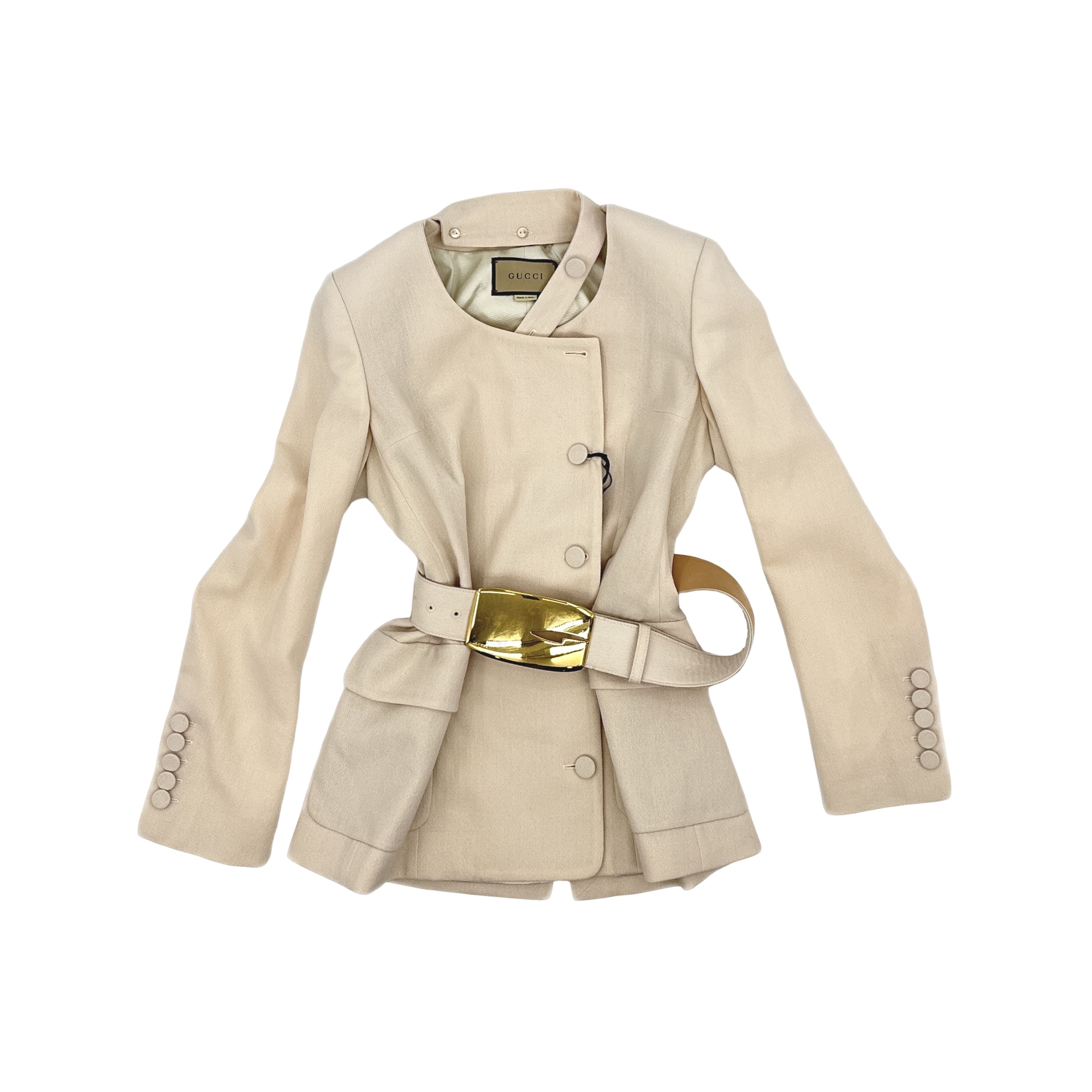 Gucci Gucci Ivory Wool Belted Jacket IT 40 Size S / US 4 / IT 40 - 1 Thumbnail