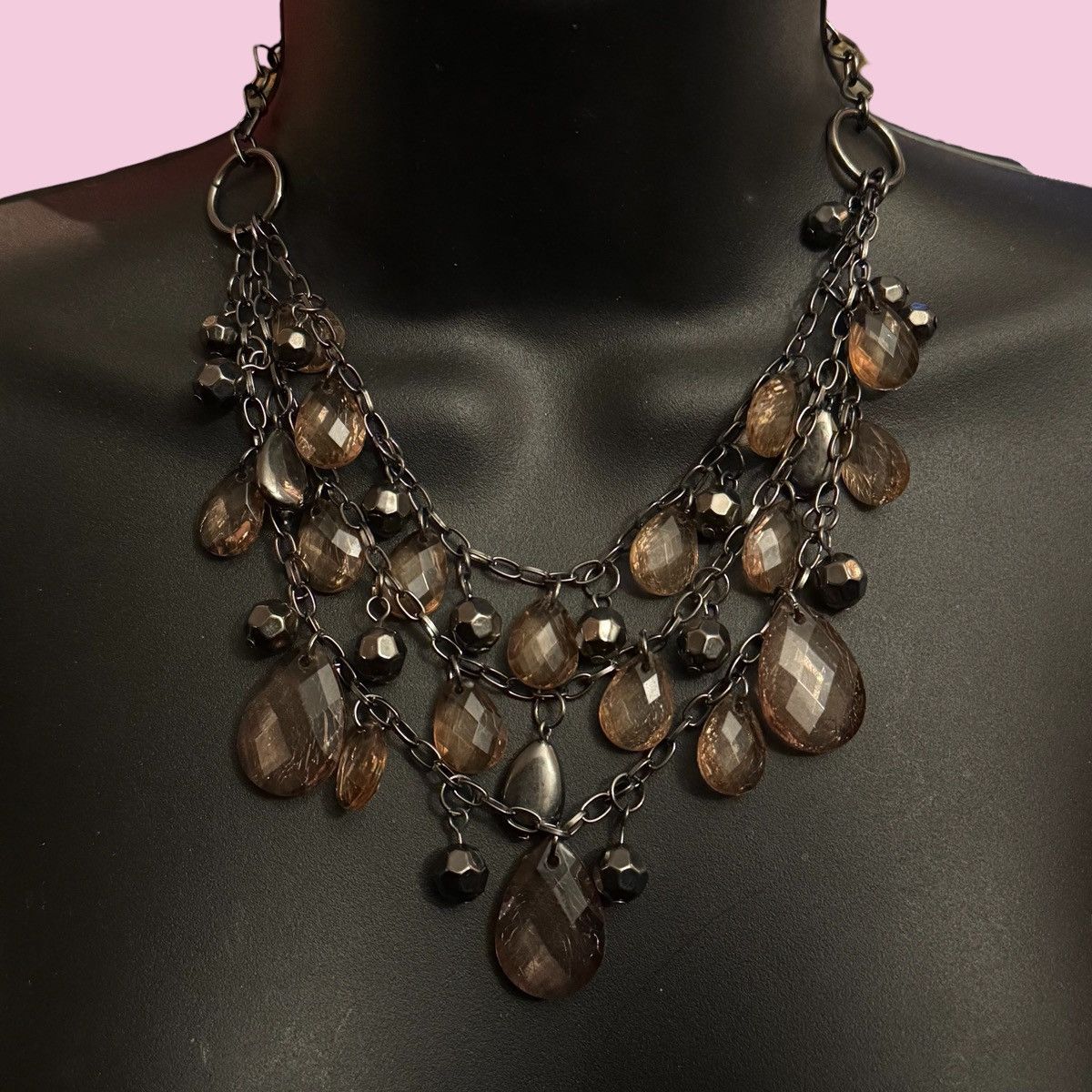Other Gunmetal multi strand amber dangle bead statement necklace Size ONE SIZE - 1 Thumbnail