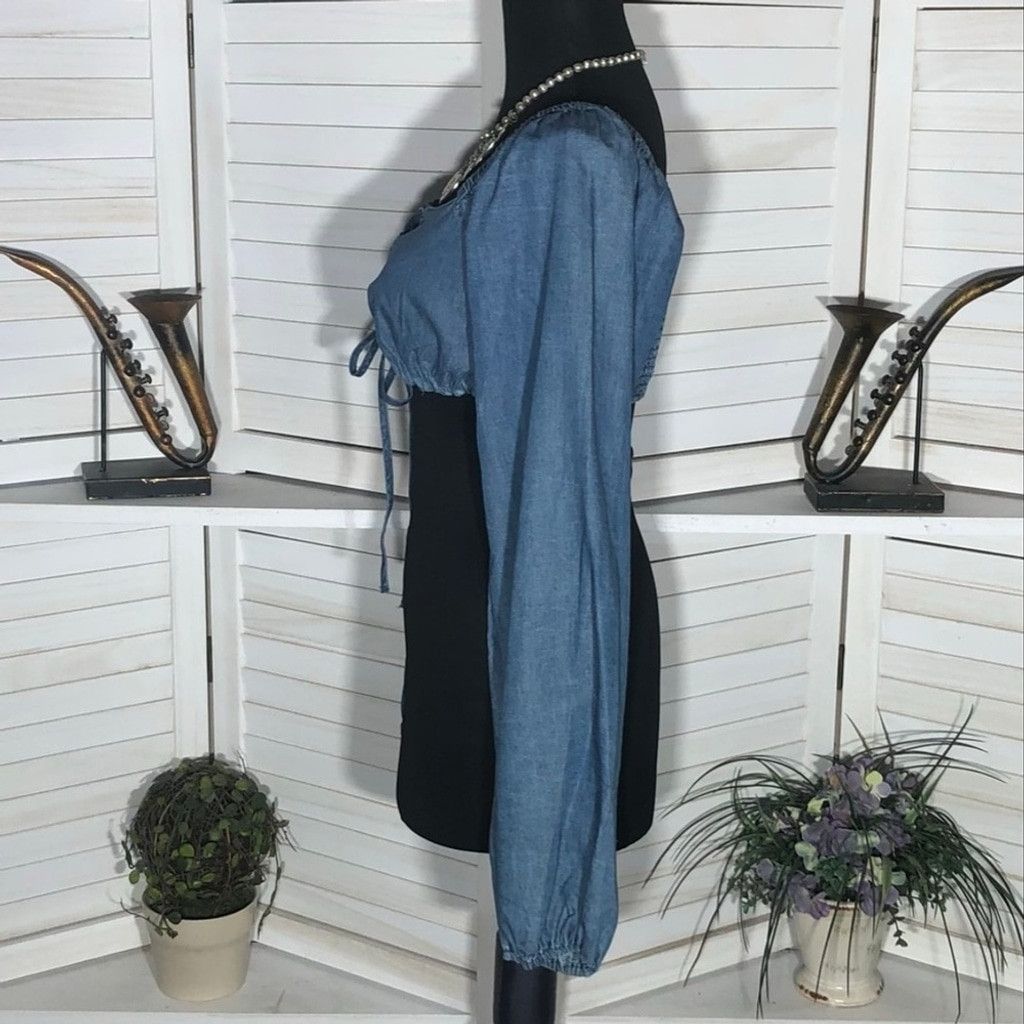 Vintage Cropped Top Front Tie Long Sleeves Chambray Blue sz S Size S / US 4 / IT 40 - 5 Thumbnail