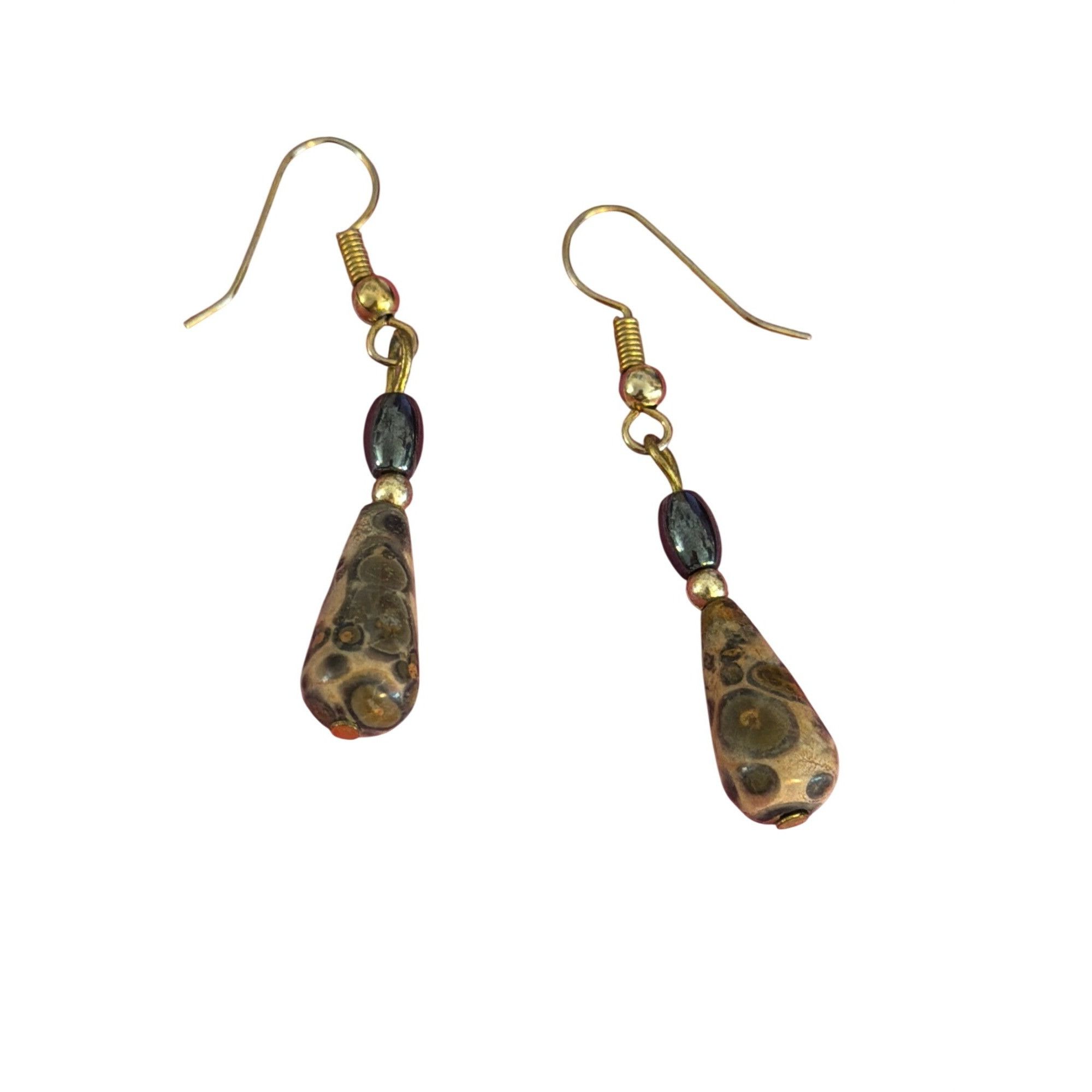 Other Vintage Gold Tone Leopardskin Jasper Hematite Dangle Earring Size ONE SIZE - 3 Thumbnail