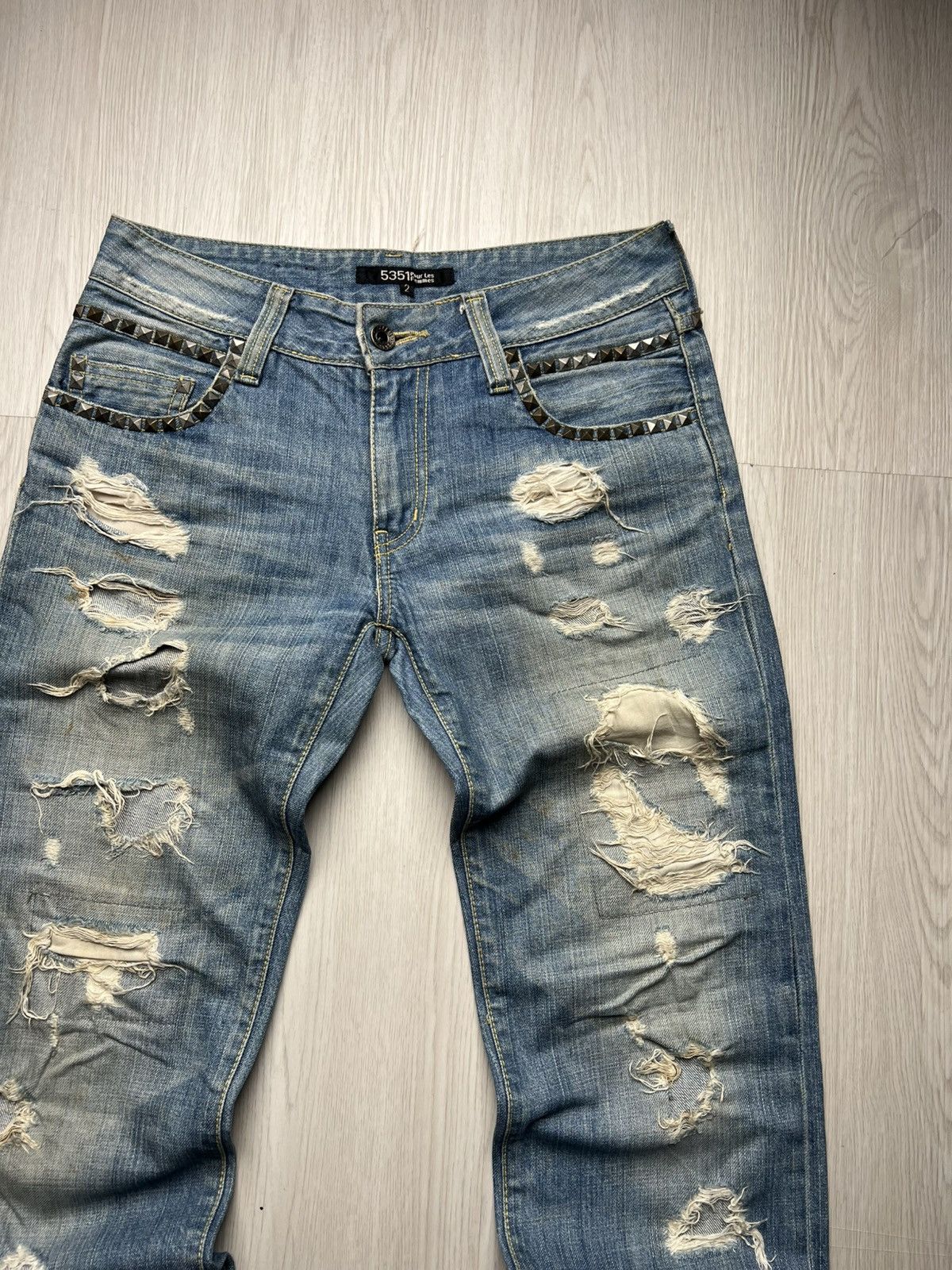 5351 POUR LES HOMMES 5351 Pour Less Hommes Spike Studded Distressed Jeans Size US 29 - 3 Thumbnail
