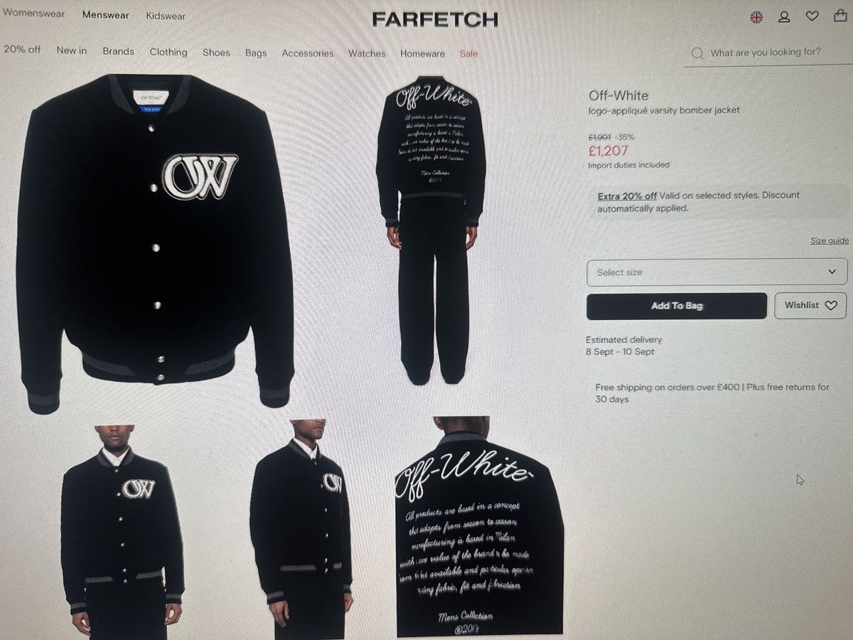 Off-White Off-White Logo Appliqué Varsity Bomber Jacket – Authentic Size US L / EU 52-54 / 3 - 7 Thumbnail