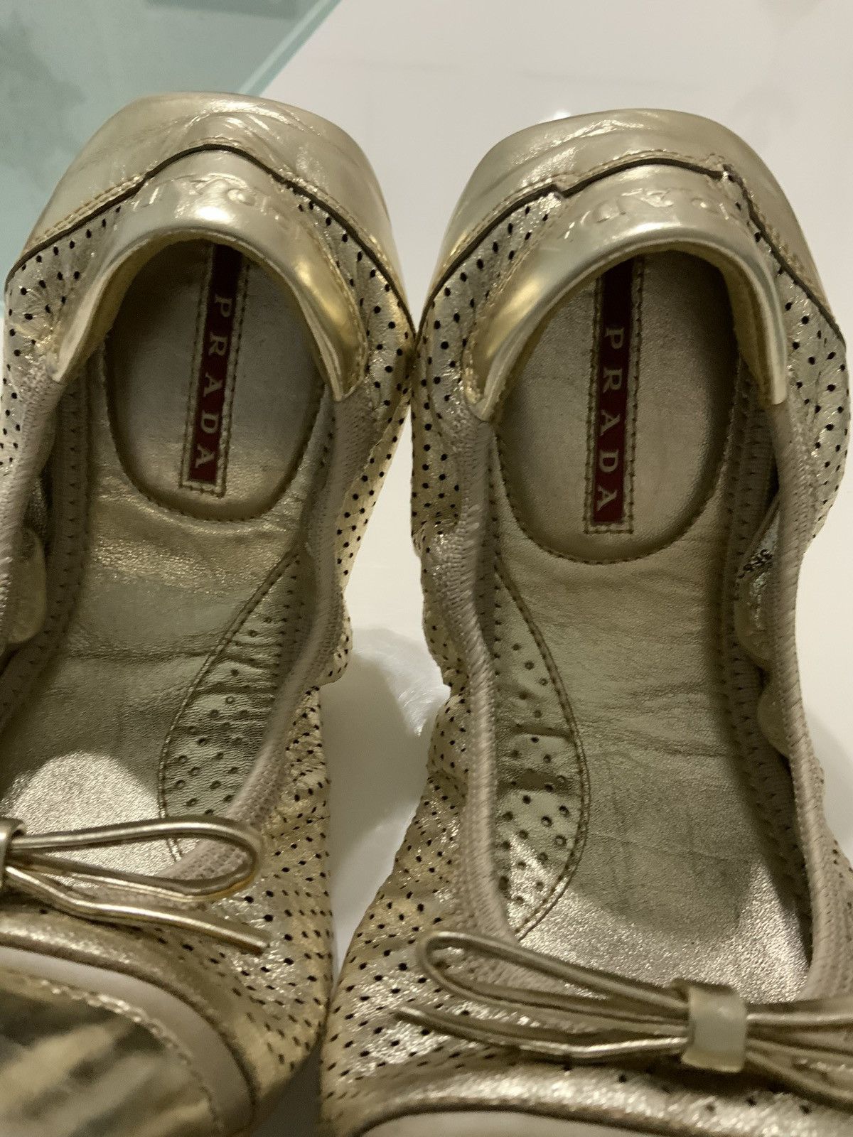 Prada PRADA Women's Metallic Gold flats ballerinas Size US 7 / IT 37 - 4 Thumbnail