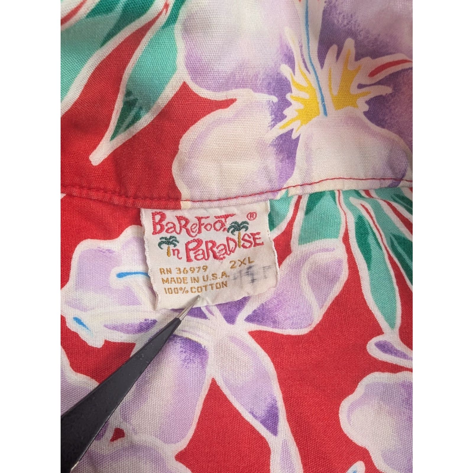 Vintage VTG Barefoot in Paradise Button-Up Shirt Floral Tropical Red 2XL Mens Cotton Short Sleeve Collared 2XL Vintage No Size US XXL / EU 58 / 5 - 7 Thumbnail