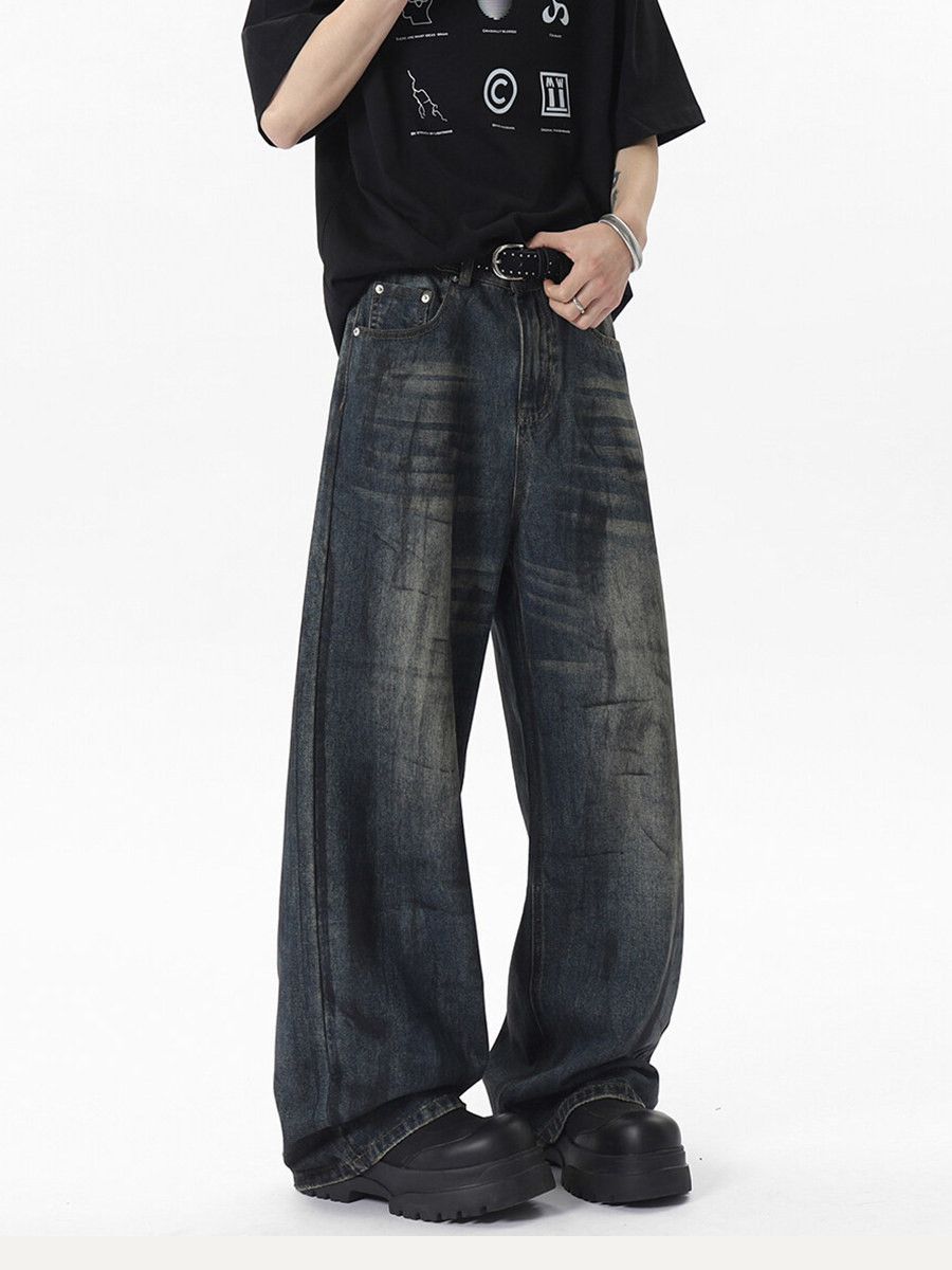 Vintage Men's American Retro Loose Straight Dirty Washed Jeans Size US 32 / EU 48 - 2 Thumbnail