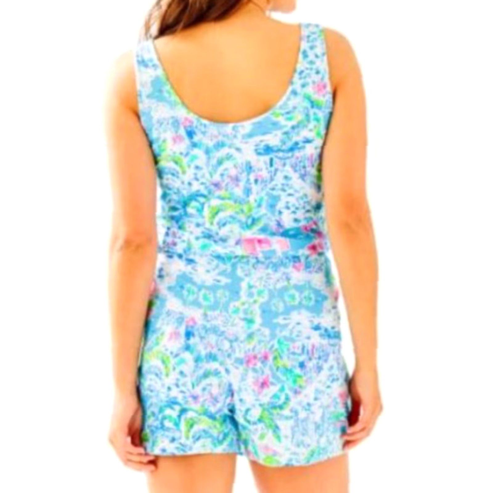 Lilly Pulitzer Lilly Pulitzer Romper One-Piece Women XS Blue What a Lovely Place Love 2XS Scoop Wrap Romper Size 24" / US 00 / IT 34 - 2 Thumbnail
