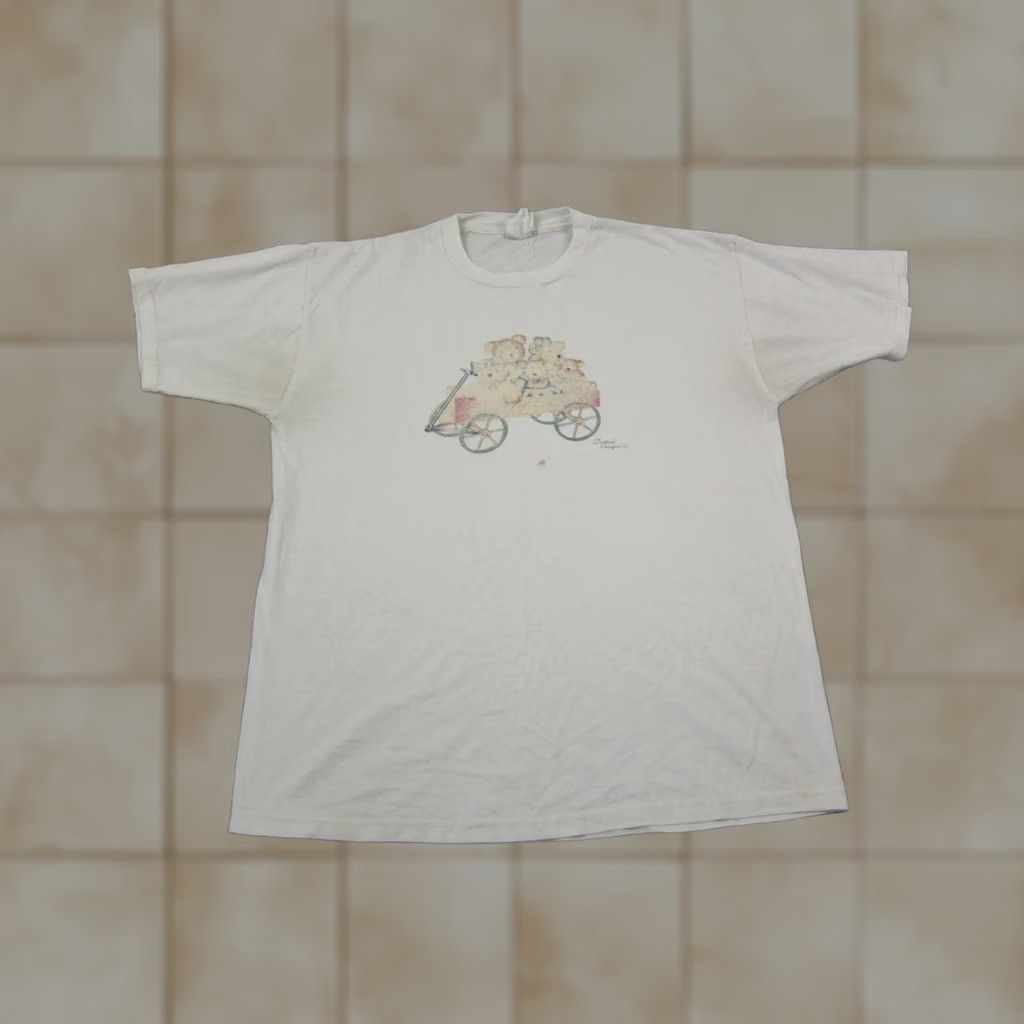 Jerzees Vintage Jerzees Shirt Mens Large White Teddy Bear Cart 90s Single Stitch Size US L / EU 52-54 / 3 - 1 Thumbnail