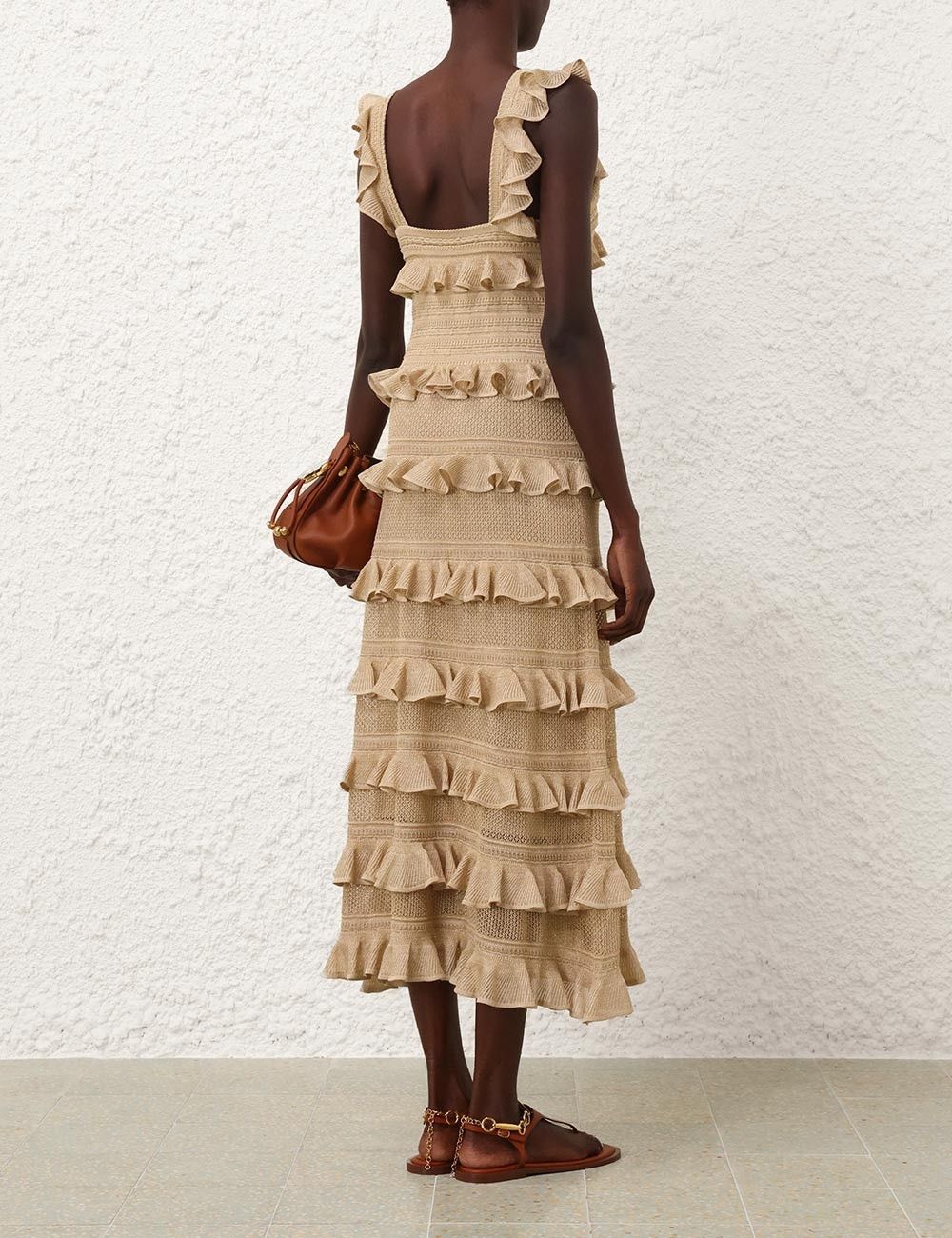 Zimmermann oc11z0825 Illuminate Lace Frill Midi Dress in Beige Size S / US 4 / IT 40 - 4 Thumbnail