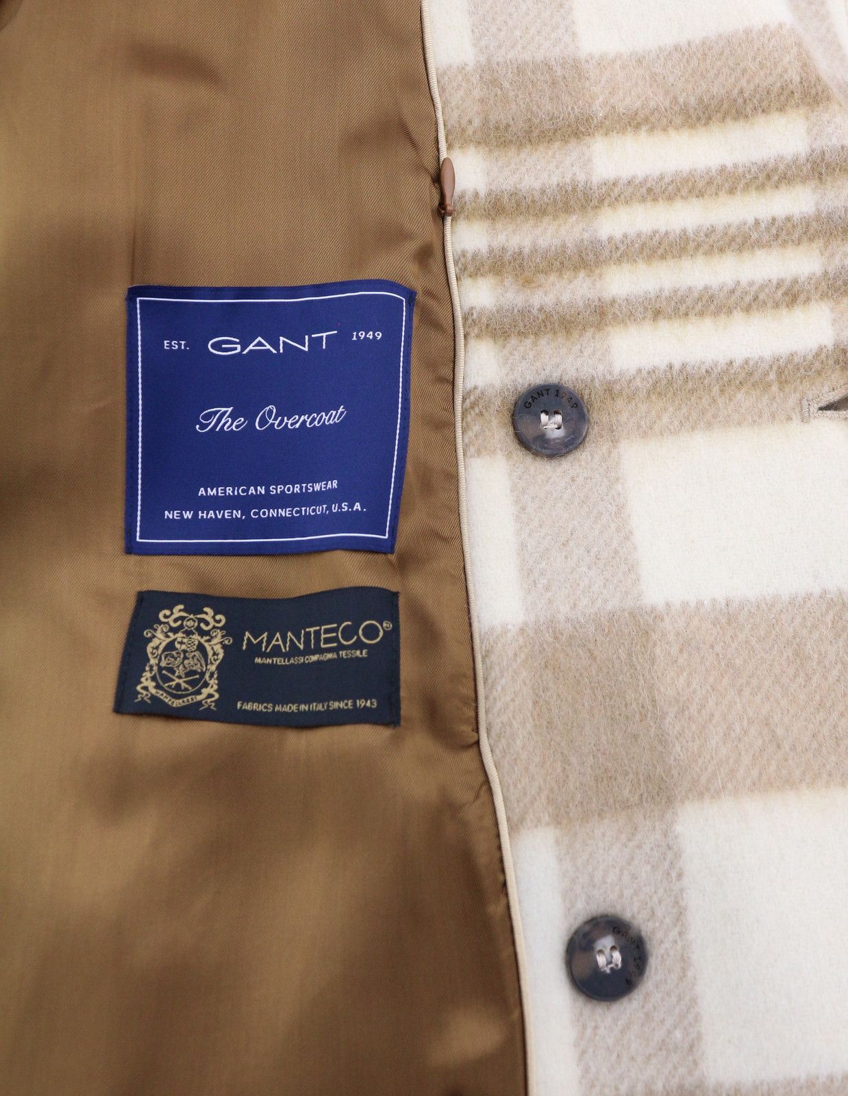 Gant CHECKED OVERCOAT L Light Beige Wool Blend Coat 87282 Size L / US 10 / IT 46 - 7 Thumbnail