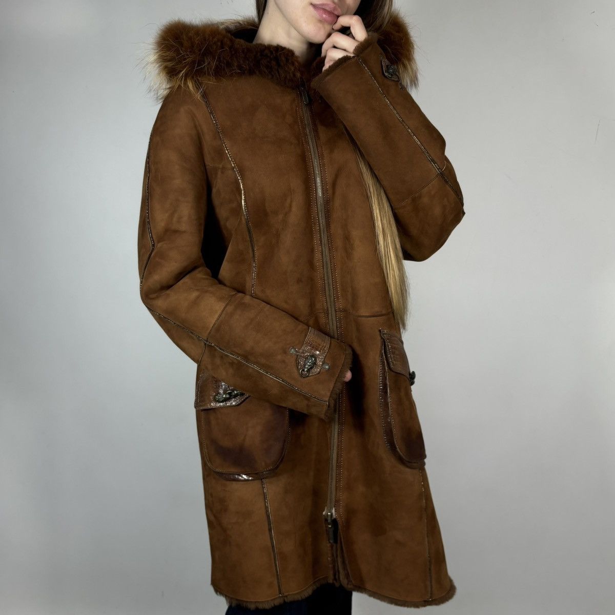 Vintage Vintage 00s Stella Rossa Leather Fur Sheepskin Coat Jacket Size M / US 6-8 / IT 42-44 - 3 Thumbnail