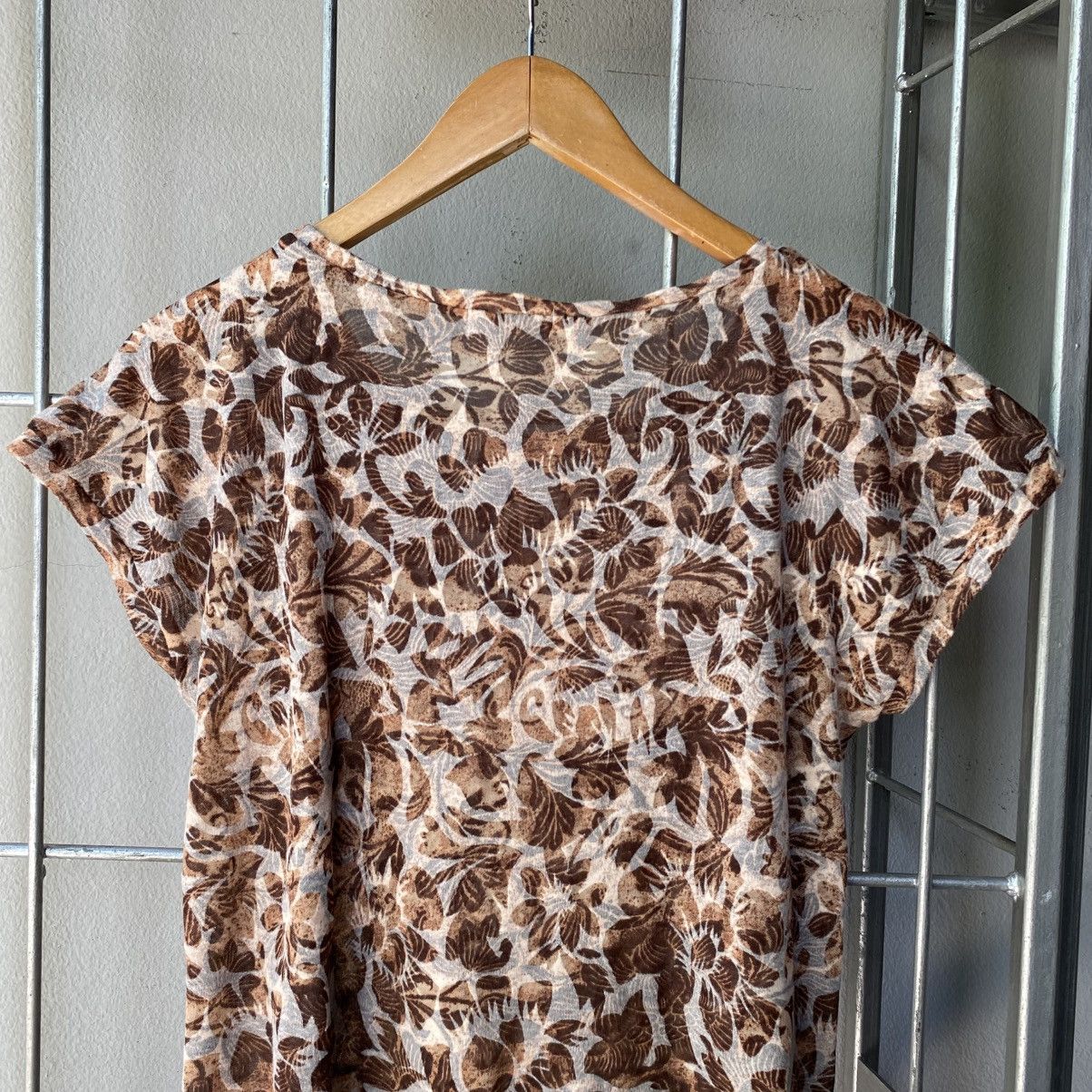 Issey Miyake Plantation Brown Leaf Print Short Sleeve Blouse Size M / US 6-8 / IT 42-44 - 7 Thumbnail