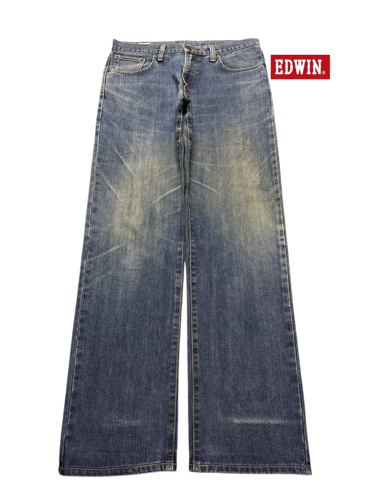 Edwin Vintage 90s Japan Edwin 404 Blue Faded Mud Wash Straight Leg Size US 36 / EU 52 - 1 Thumbnail