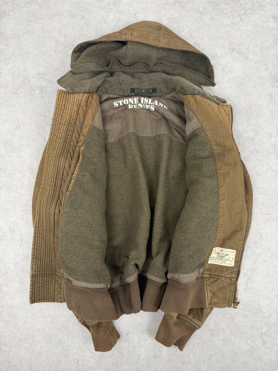 2000s Stone Island Brown Hooded Utility Bomber Jacket