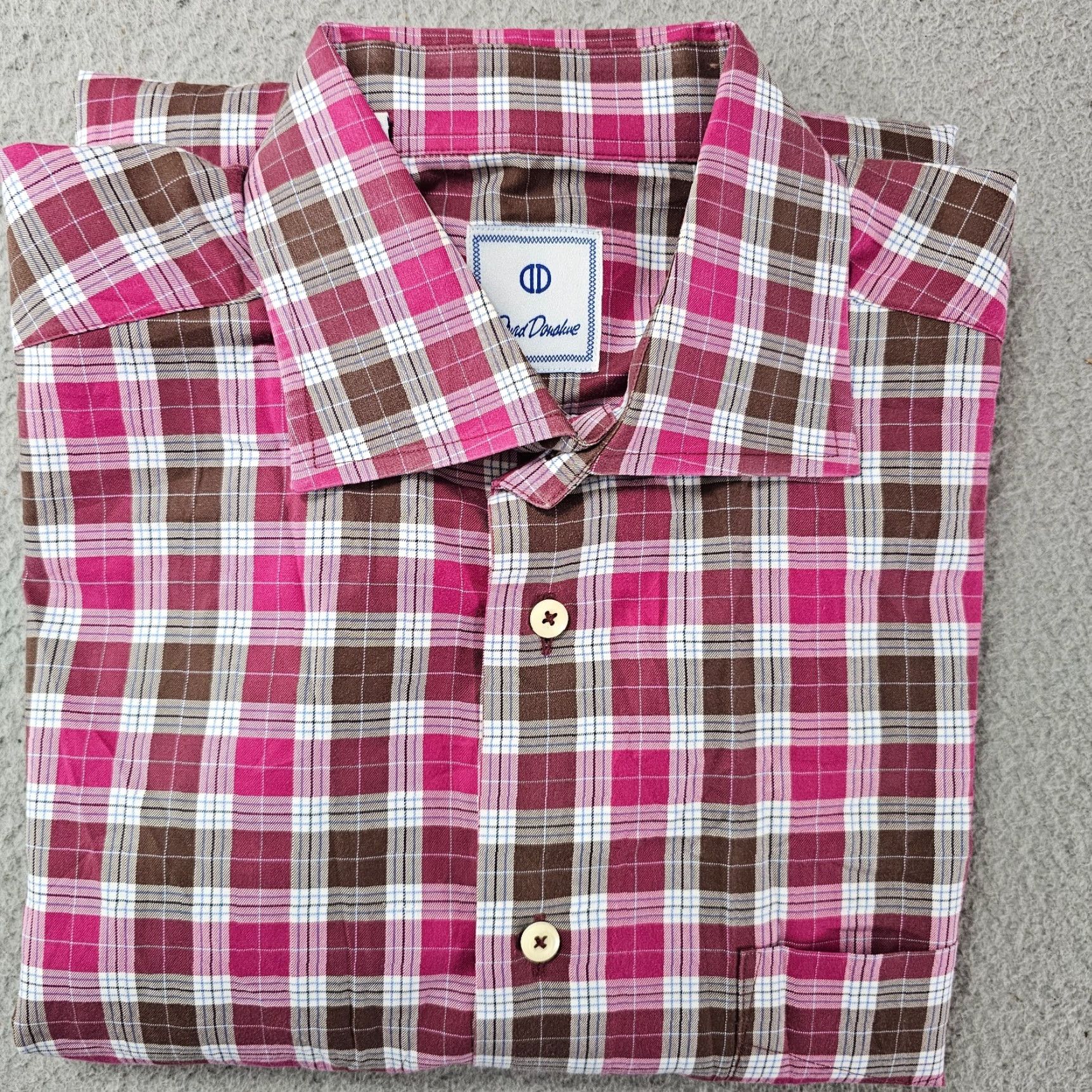 David Donahue David Donahue Dress Shirt Mens Large Pink Brown Check Twill Cotton Long Sleeve Size 42R - 2 Thumbnail