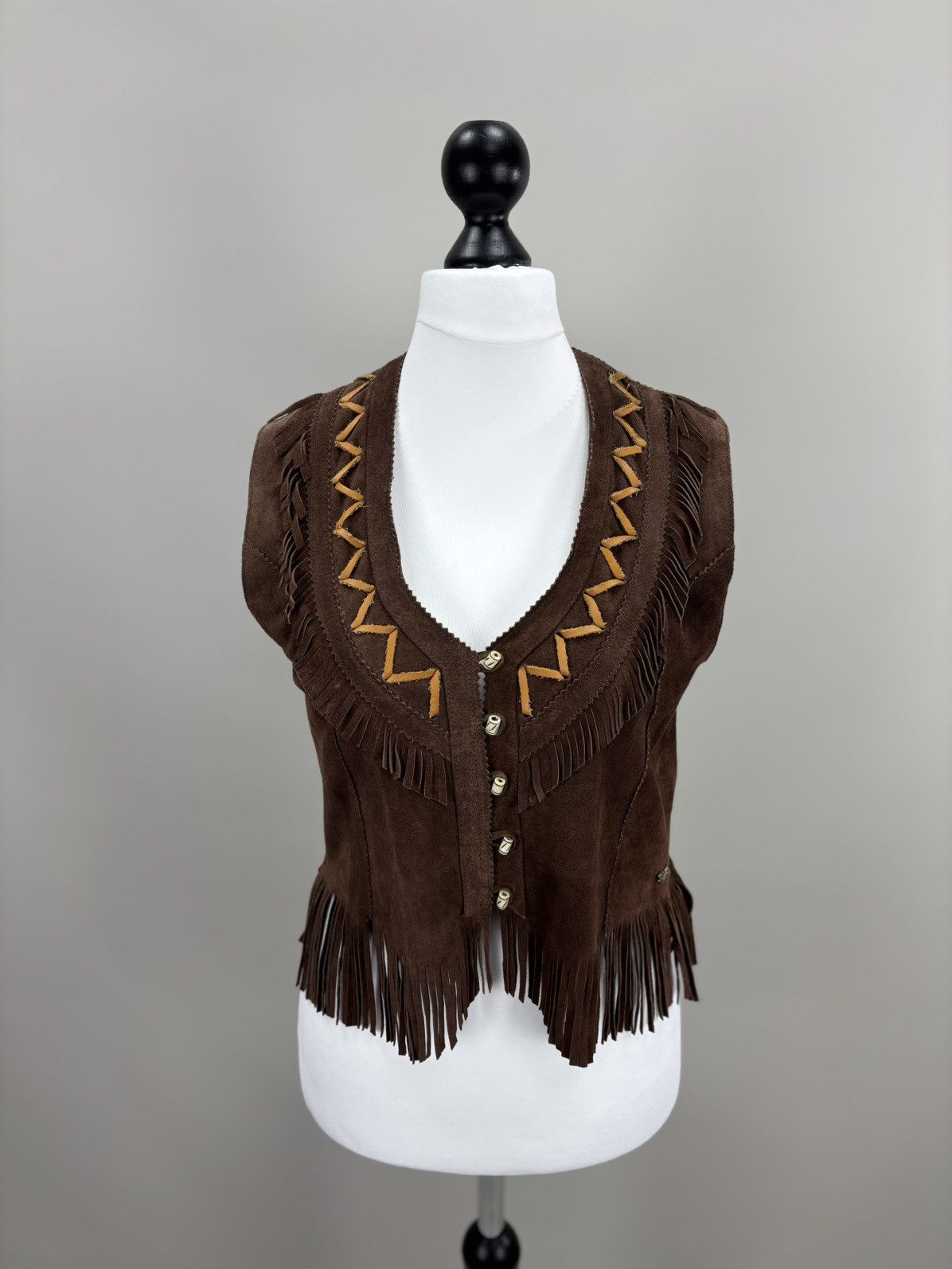 Genuine Leather × Leather Womens leather vest western Stars Stripes Size M Color Brown Size M / US 6-8 / IT 42-44 - 2 Thumbnail