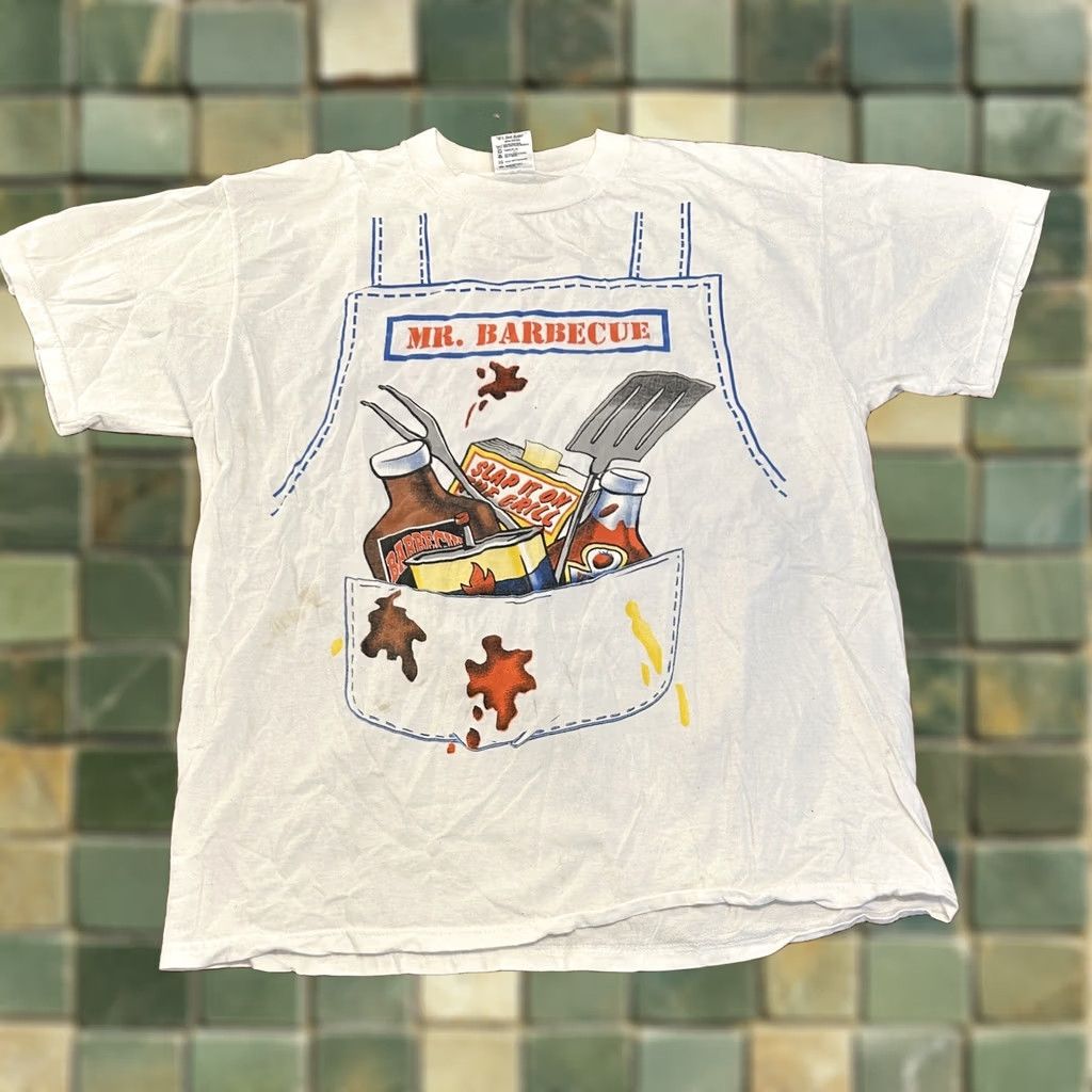 Delta VINTAGE Mr. Barbecue T Shirt 90s Large Graphic White Cotton Logo Mens Size US L / EU 52-54 / 3 - 1 Thumbnail