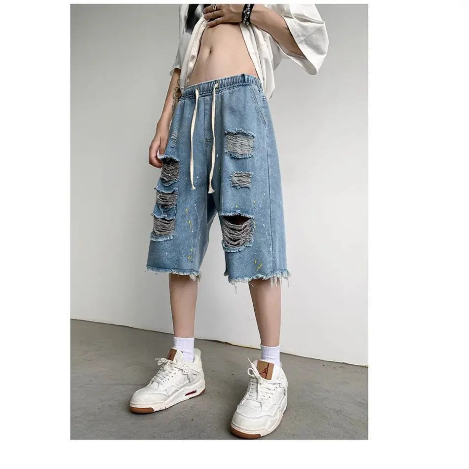 Japanese Brand Retro loose fringed ripped denim shorts Size US 32 / EU 48 - 5 Thumbnail