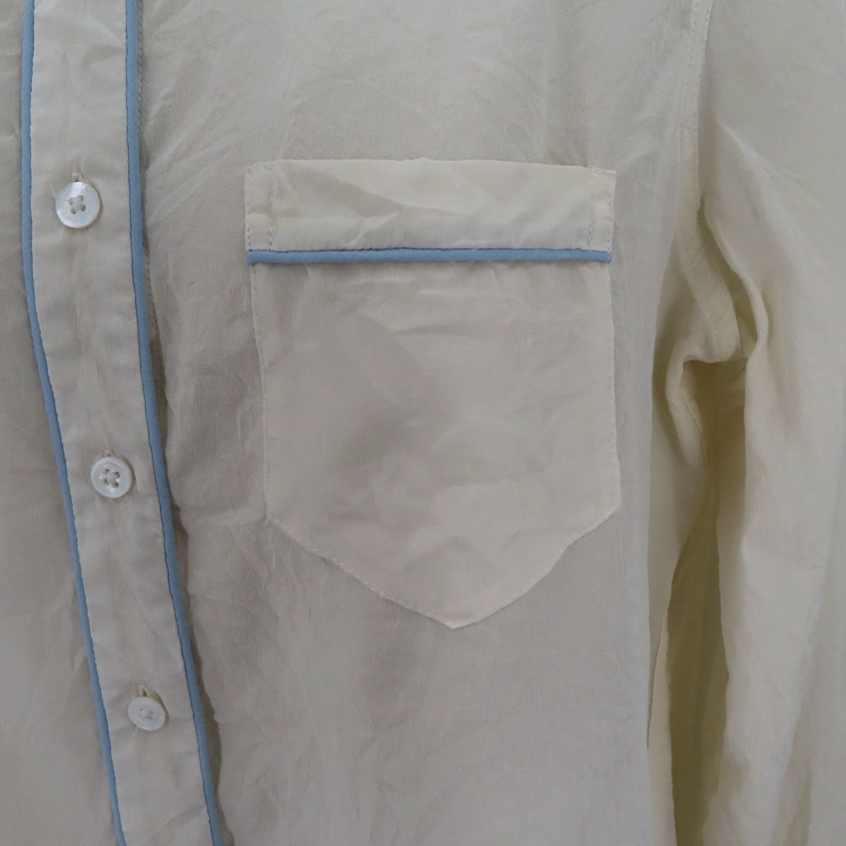 Equipment Equipment Shirt Womens Small Ivory Blue Trim Collared Button Front Silk Blouse Top Casual Size S / US 4 / IT 40 - 4 Thumbnail