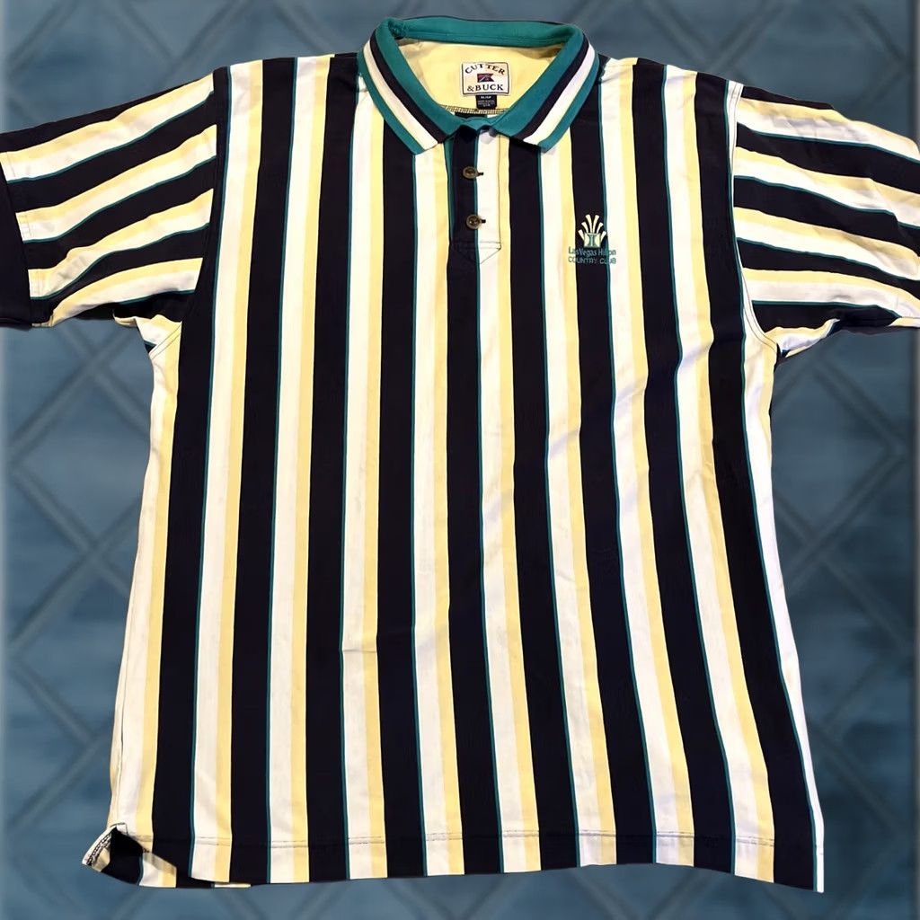 Cutter & Buck VINTAGE Cutter & Buck Golf Polo Mens XL Blue Striped Collared Short Sleeve Las Vegas Hilton Country Club Casino All? Size US XL / EU 56 / 4 - 1 Thumbnail