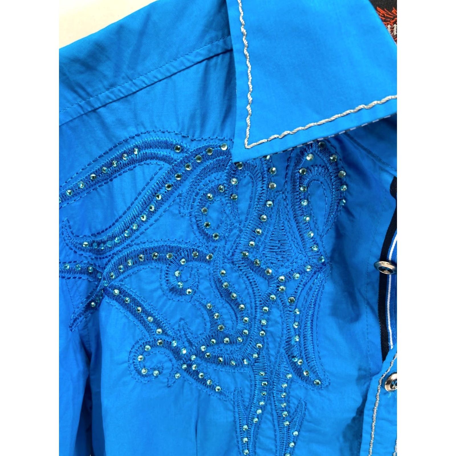 House of CB House of Lords Western Button Up Shirt Mens L Blue Embroidered Embellished Cowboy Western Casual Shirt Size US L / EU 52-54 / 3 - 7 Thumbnail