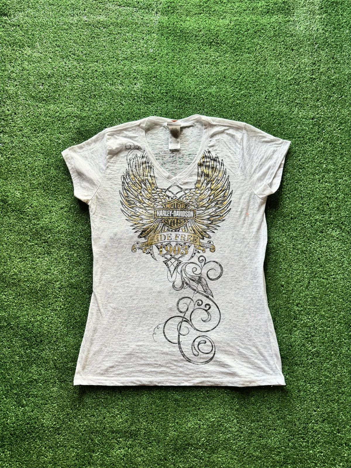 Harley Davidson × Vintage Harley-Davidson Women’s Tee XL – Rhinestone Graphic USA Size XL / US 12-14 / IT 48-50 - 1 Thumbnail