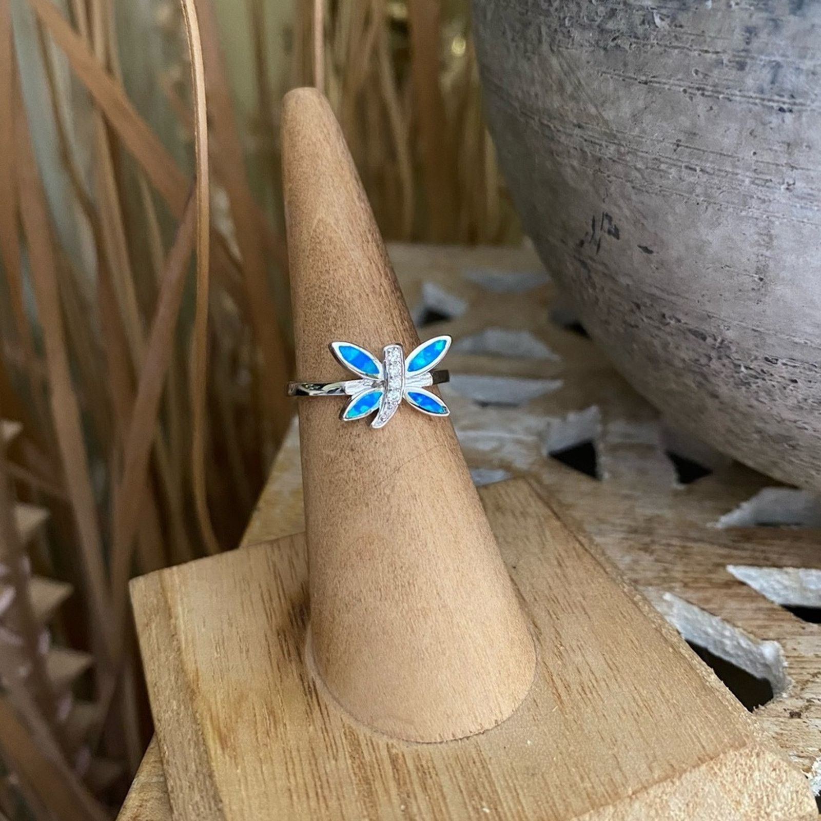 The Unbranded Brand Dragonfly Blue Opal & Cz Sterling Silver Ring Size ONE SIZE - 2 Thumbnail