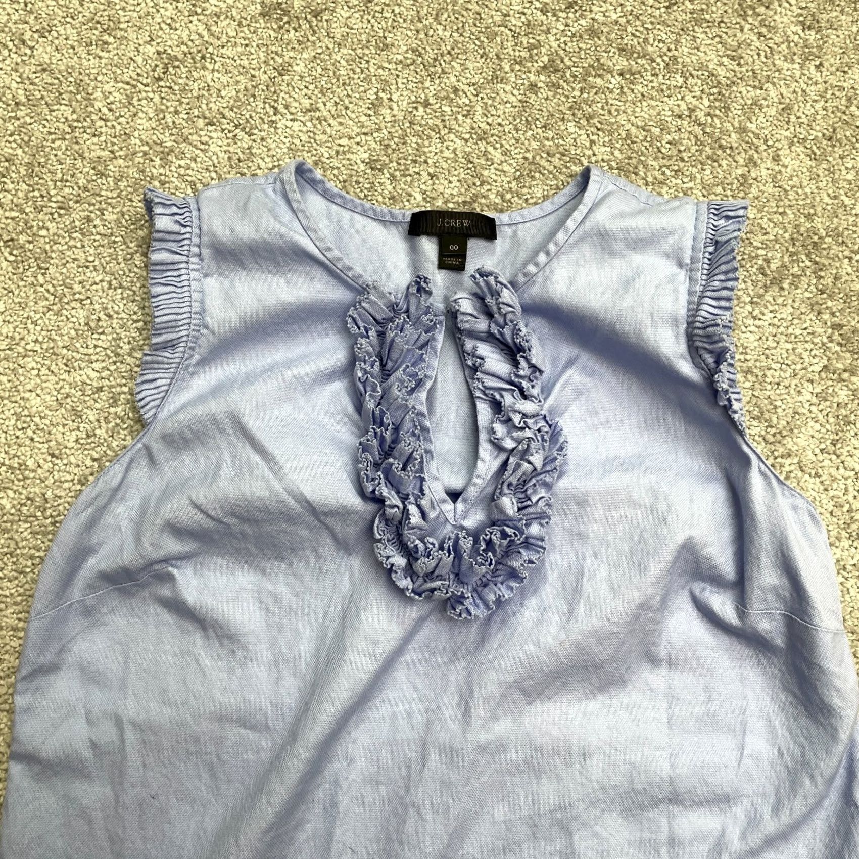 J.Crew J.Crew Ruffle Top Womens 00 Blue Airy Cotton Keyhole Sleeveless Blouse Size XXS / US 00 / IT 34 - 3 Thumbnail