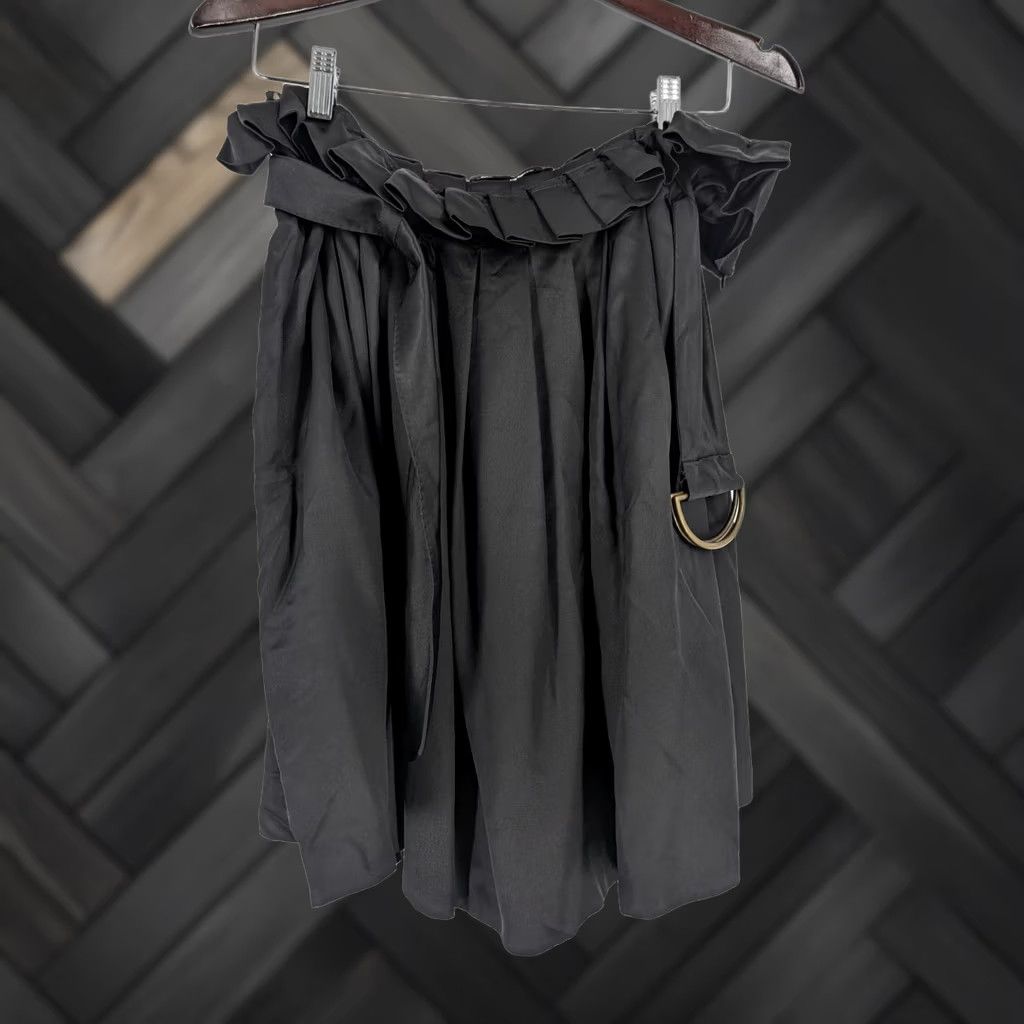 Alexander McQueen VINTAGE Alexander McQueen Skirt Women 44 Black Silk Satin Pleated Belted Knee Length Italy Size 30" / US 8 / IT 44 - 1 Thumbnail