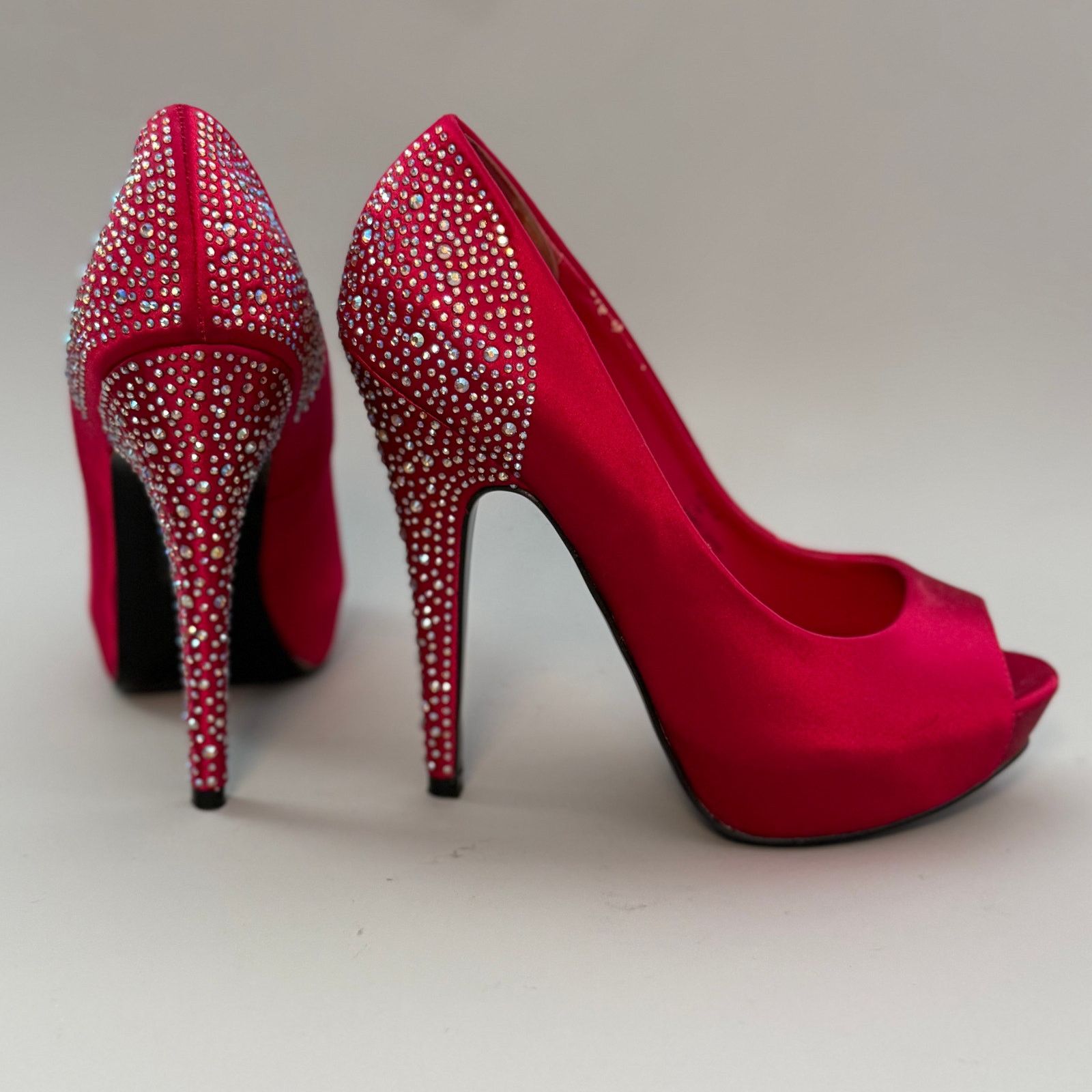 Steve Madden Steve Madden-Raspberry Satin Rhinestone Open-toe Platforms Size US 7.5 / IT 37.5 - 2 Thumbnail
