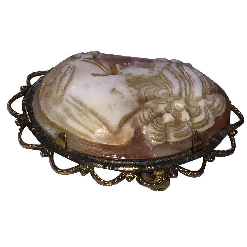 Other Carved Cameo Gold Plated Filigree Frame of Woman's Profile Size ONE SIZE - 2 Thumbnail