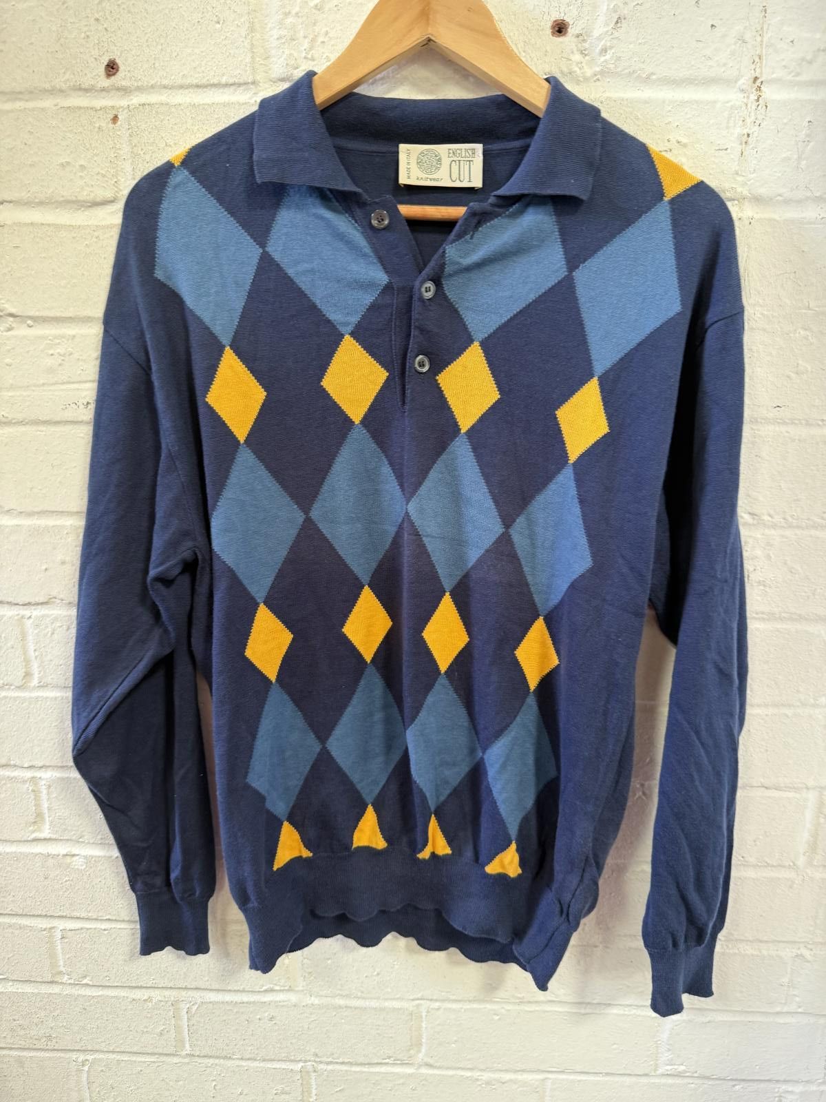 Unknown London P-678 Vintage Argyle Pattern Long Sleeve Polo Shirt Size US M / EU 48-50 / 2 - 1 Thumbnail