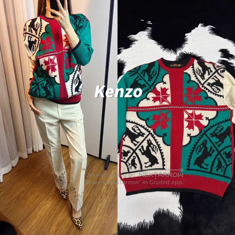 Kenzo Kenzo Christmas Fair Isle Red and Green Knit 100% Wool Size L / US 10 / IT 46 - 1 Thumbnail