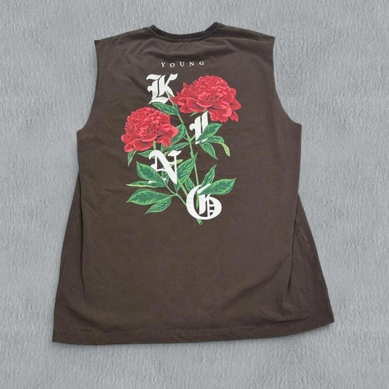 YoungLA YoungLa 316 Tank Top Mens Large Brown Sleeveless Roses Size US L / EU 52-54 / 3 - 2 Thumbnail