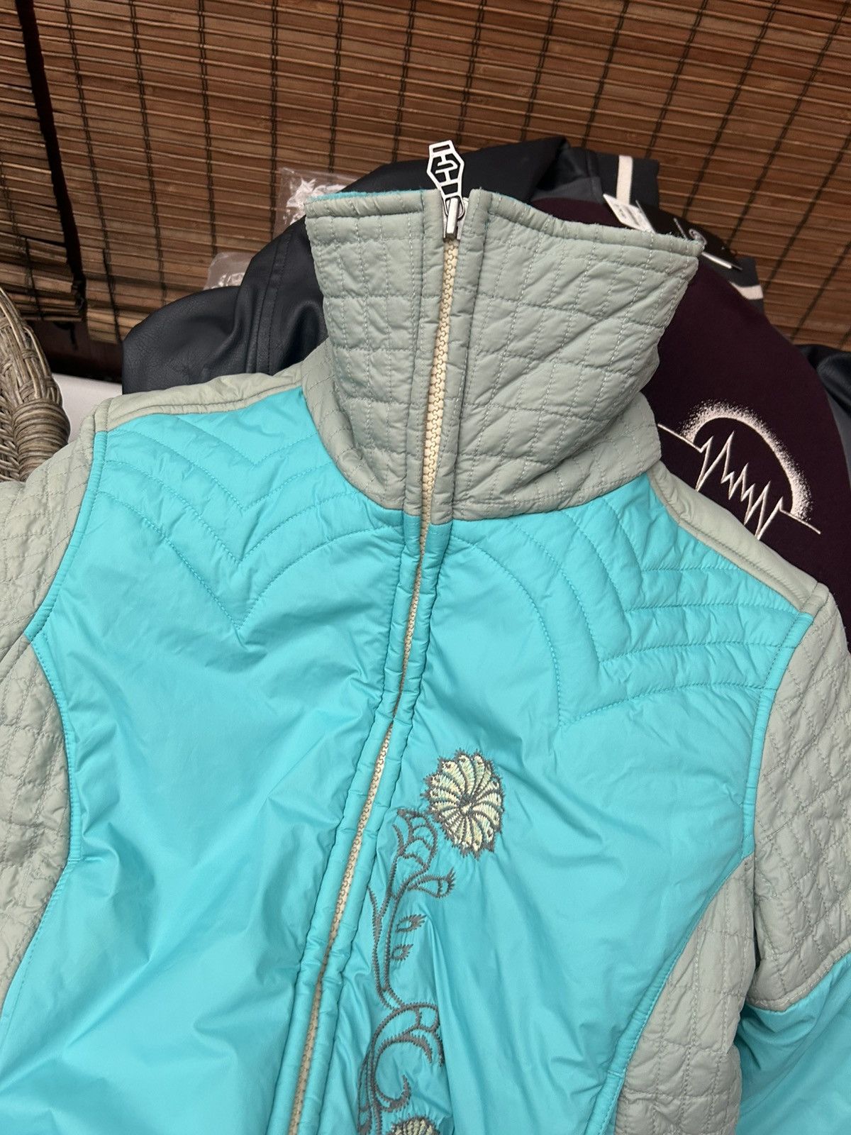 Designer × Vintage Y2k Diesel Floral Embroidery High Neck Cropped Padded Jacket Size L / US 10 / IT 46 - 6 Thumbnail
