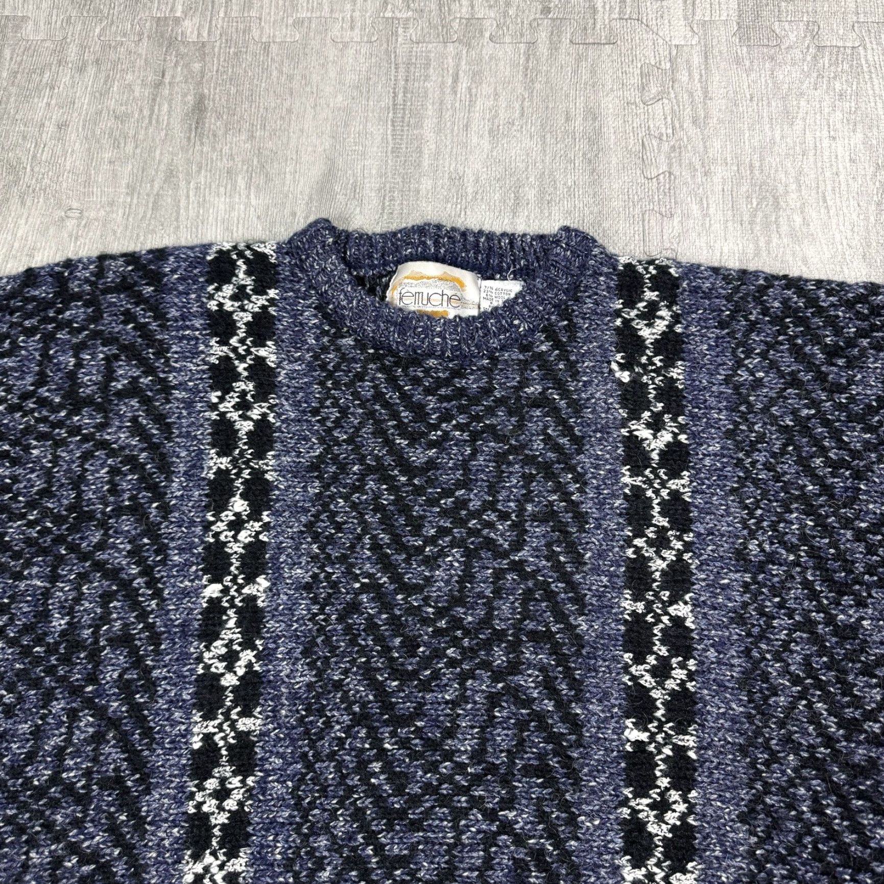 Vintage VINTAGE Ferruche Sweater Mens M Striped Heather Blue Black ACRYLIC BLEND 80s Size US M / EU 48-50 / 2 - 2 Thumbnail