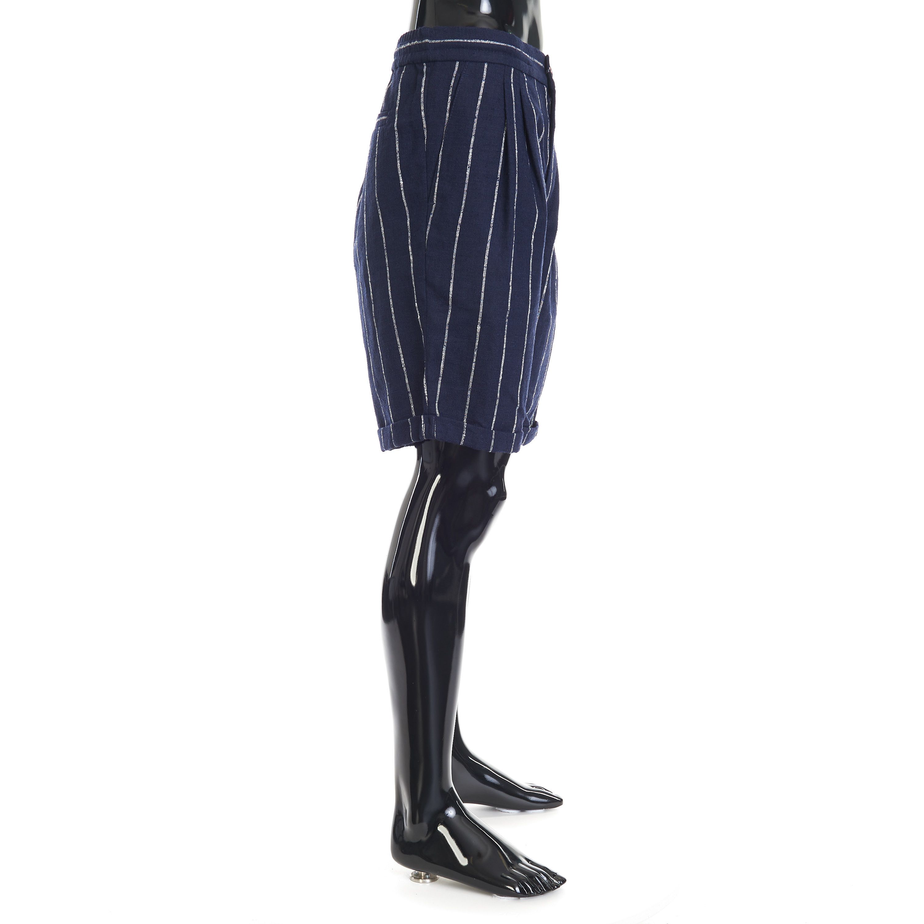 Brunello Cucinelli Navy Blue Chalk Stripe Bermuda Shorts - Drawstring, Pleats Size US 34 / EU 50 - 8 Thumbnail