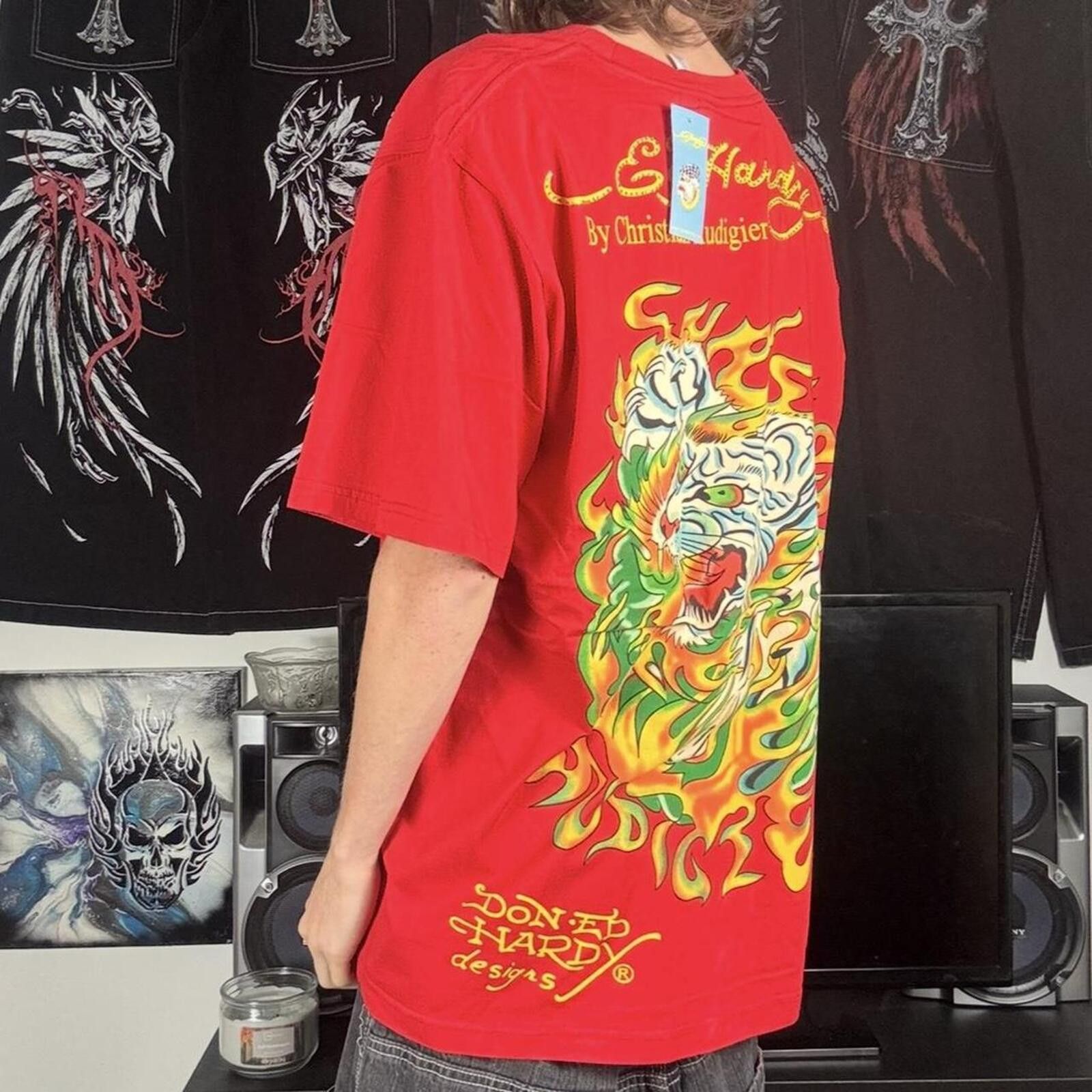 Ed Hardy Ed Hardy Christian Audigier Y2K Tattoo Flame Graphic T Shirt Size US XXL / EU 58 / 5 - 1 Thumbnail
