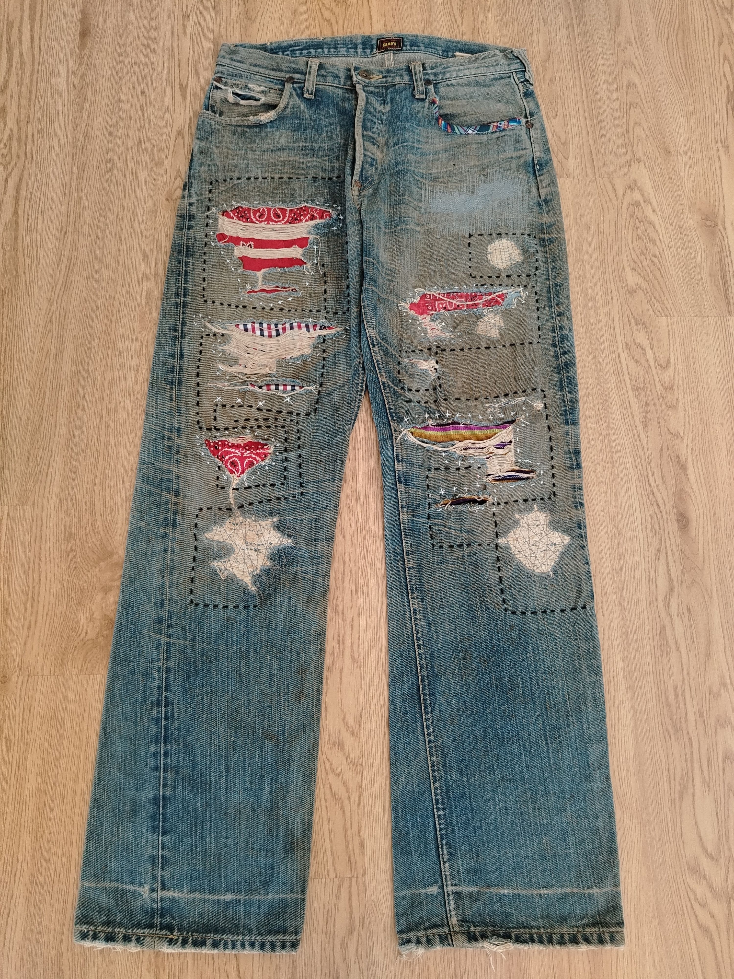 Sugar Cane Sugar Cane Jeans Vintage Sashiko Patches Size US 32 / EU 48 - 1 Thumbnail