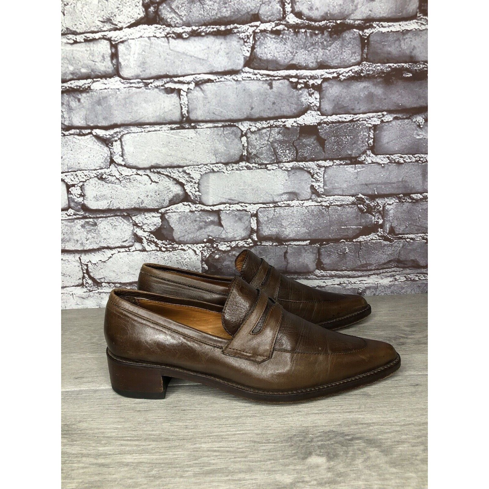 Other Elisheba Brown Leather Penny Loafer Pointed Toe Heel Shoes W Size US 6.5 / IT 36.5 - 20 Thumbnail