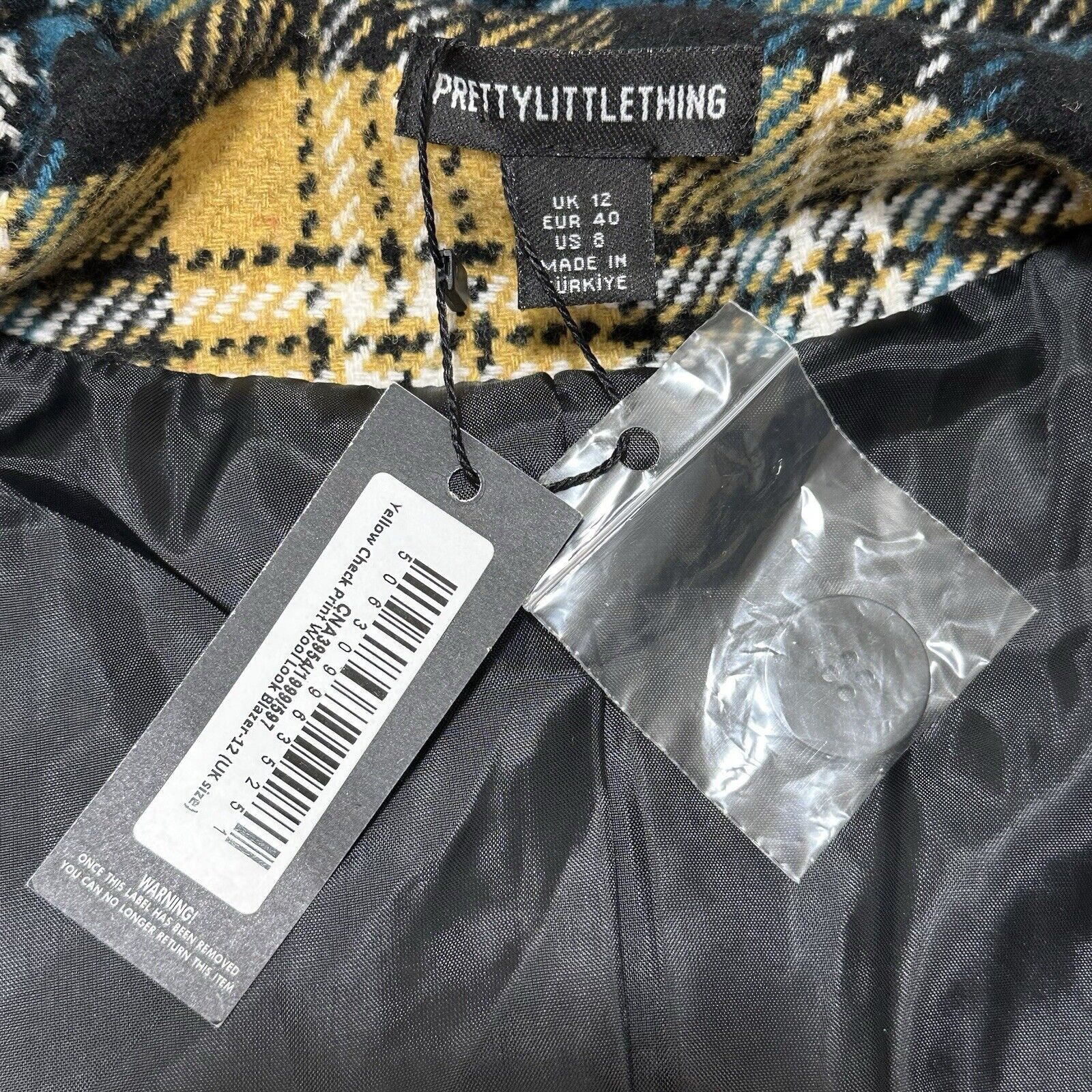 Other PrettyLittleThing Yellow Check Print Wool Blazer 8 Jacket Size M / US 6-8 / IT 42-44 - 6 Thumbnail