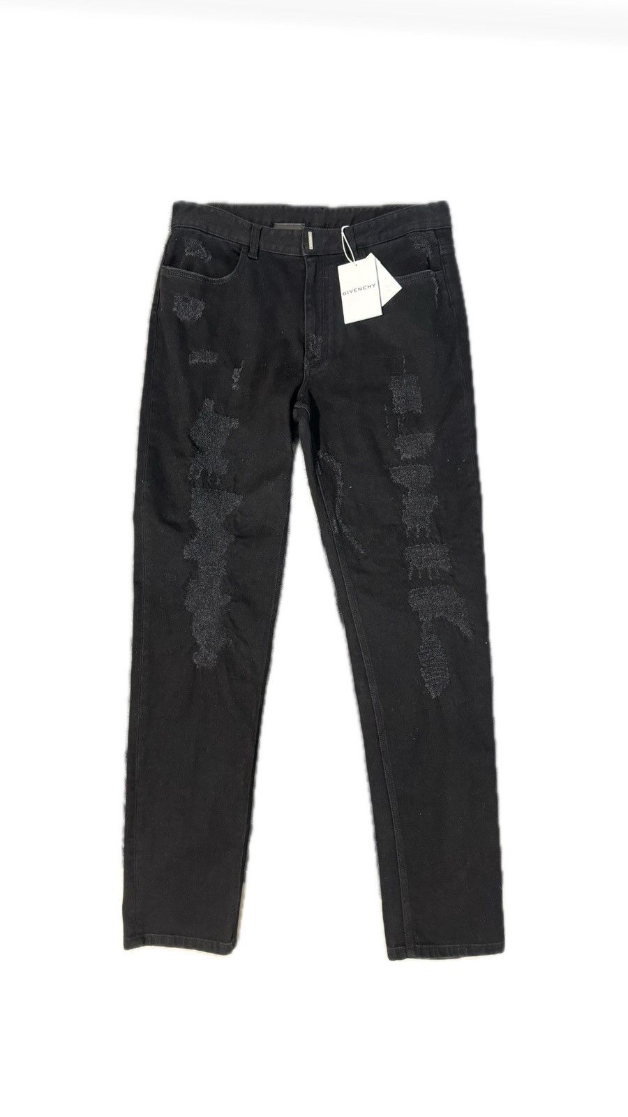 image of Givenchy Slim Fit Jeans In Destroyed Denim Ss23 Bm50St50Ny 001 in Black, Men's (Size 34)