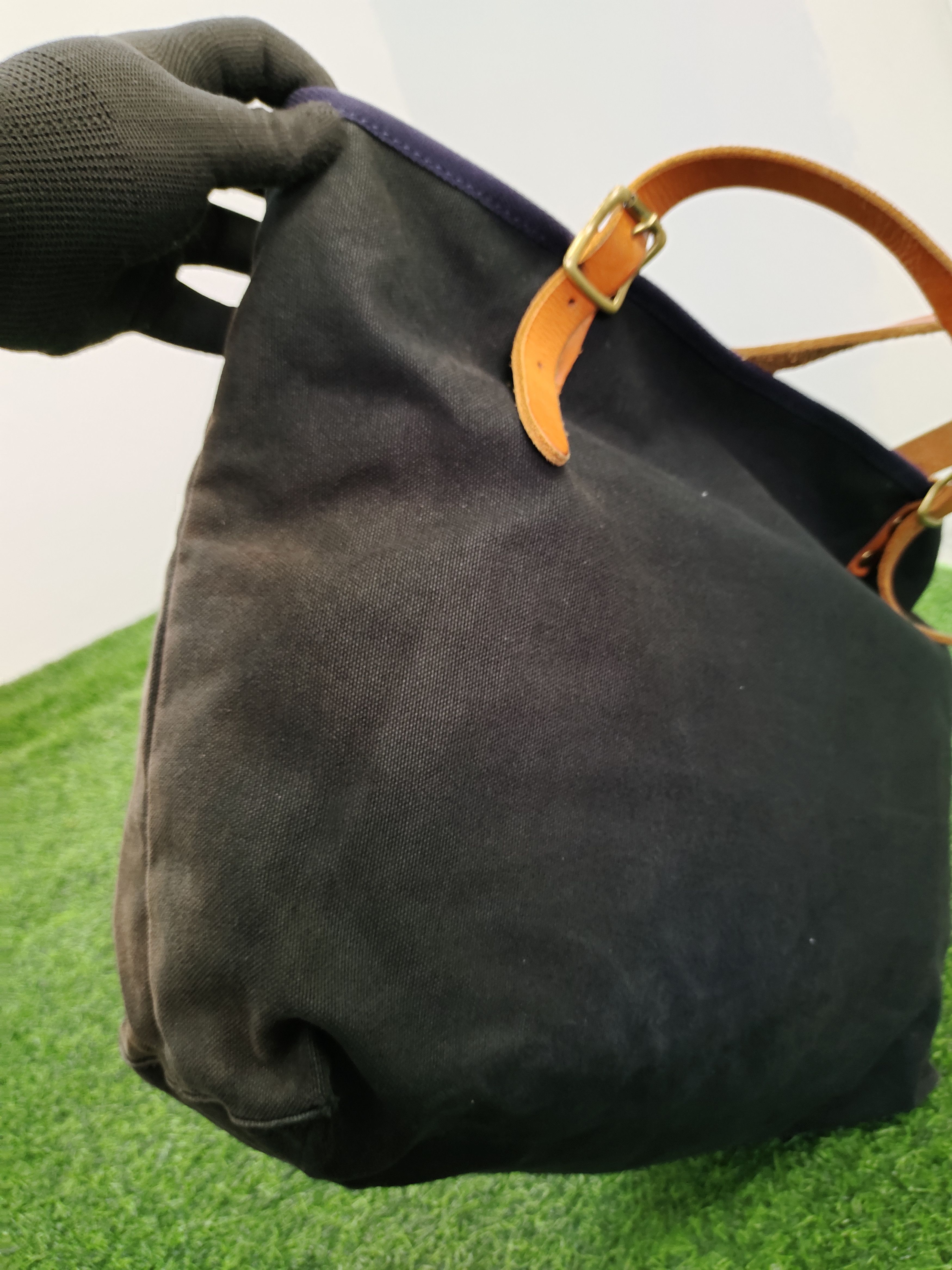 Hysteric Glamour Vintage Ship Blue Japan Faded Canvas Mix Leather Tote Bag Size ONE SIZE - 9 Thumbnail