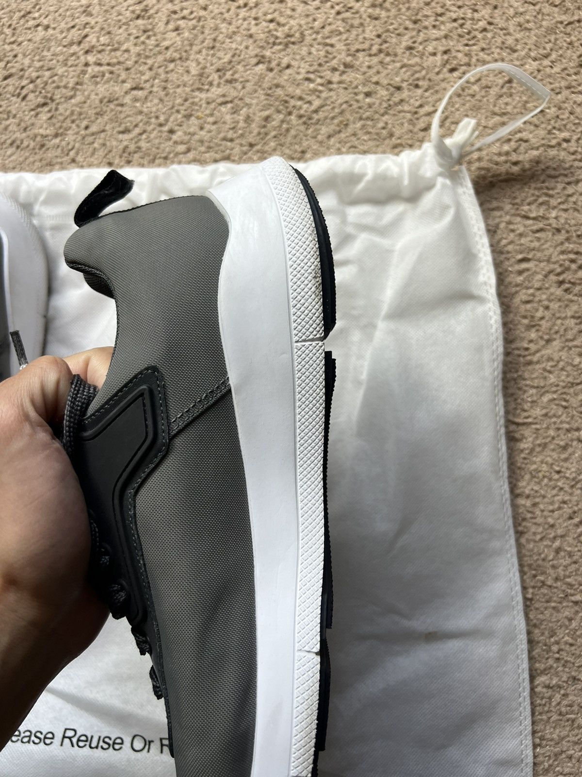 Prada PRADA Men's Black Gray White Lace Up Sneakers Low Top Size US 10.5 / EU 43-44 - 6 Thumbnail