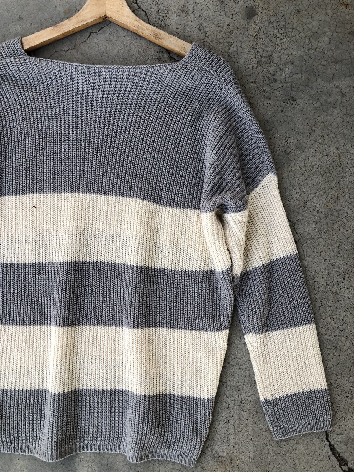 Designer × OVER THE STRiPES CableKnit V Neck Stripe Jumper Pullover Size US XL / EU 56 / 4 - 7 Thumbnail