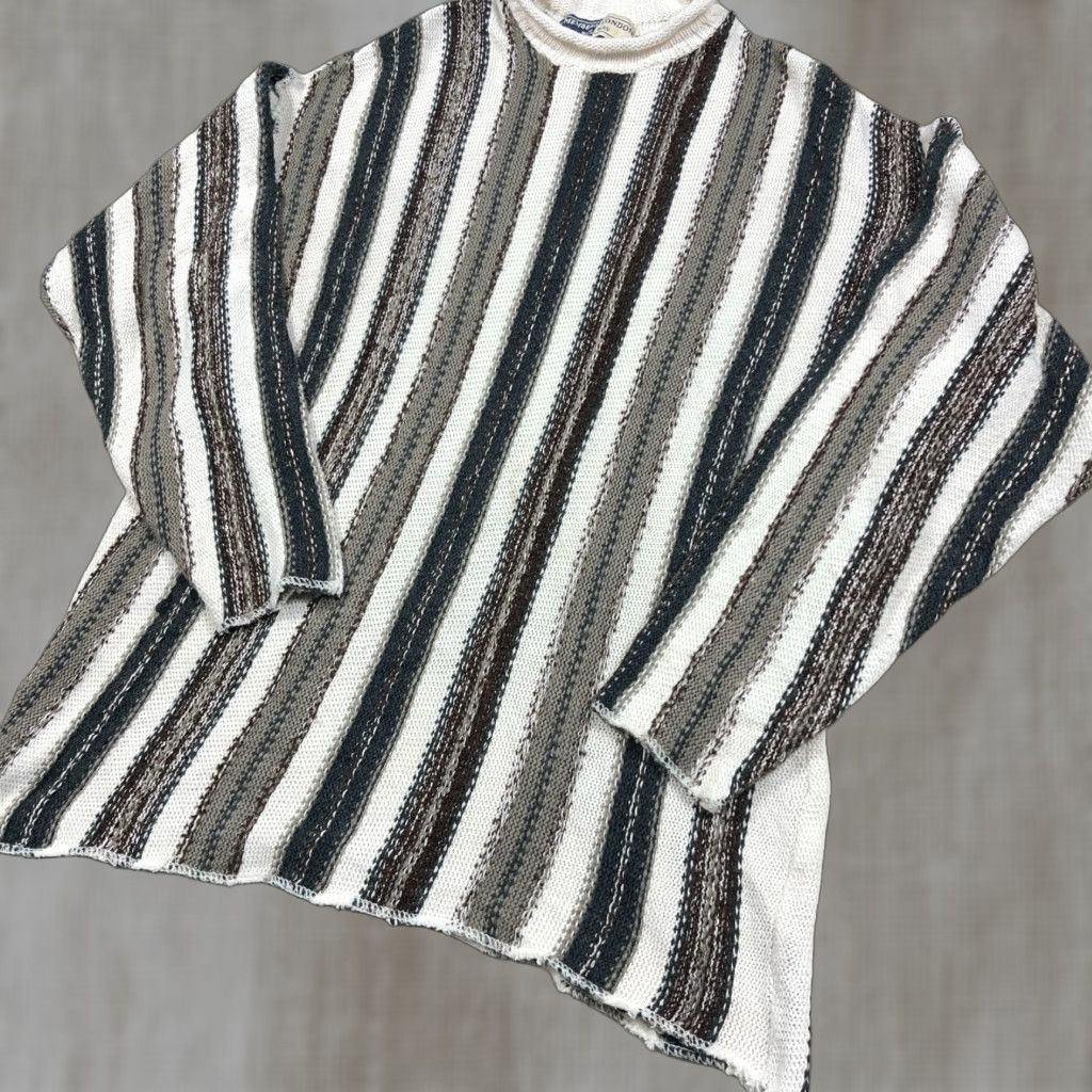 Vintage VINTAGE Members London Sweater Shirt Men L Tan Gray Striped Textured Rolled Neck Cotton Pullover Turtleneck Logo All Seasons Casual Business 90s Size US L / EU 52-54 / 3 - 1 Thumbnail